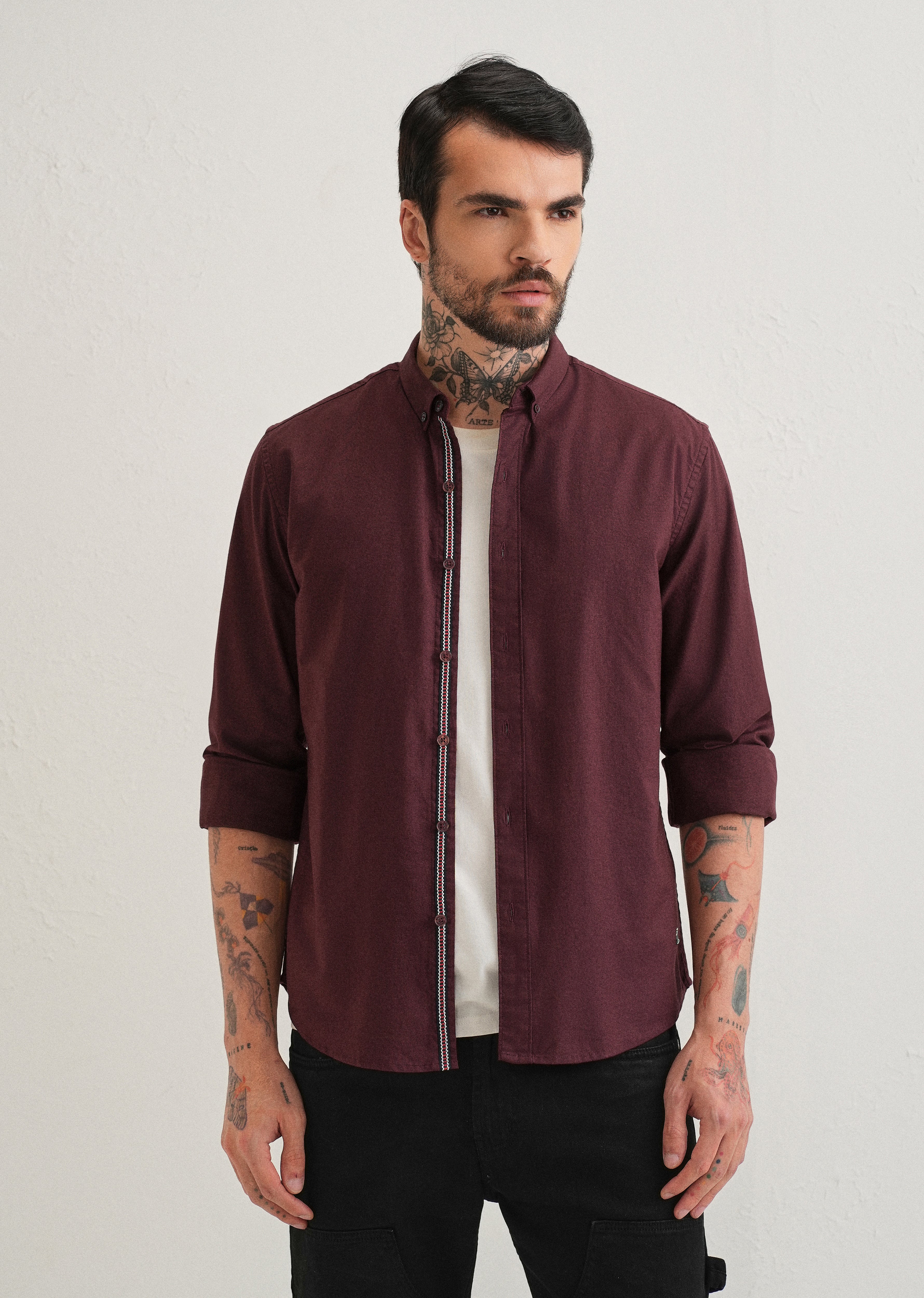 Mahogany Red Contrast Placket Shirt