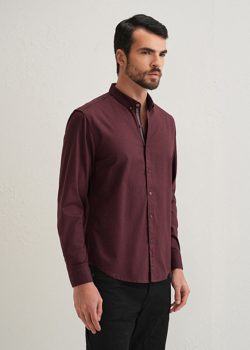 Mahogany Red Contrast Placket Shirt