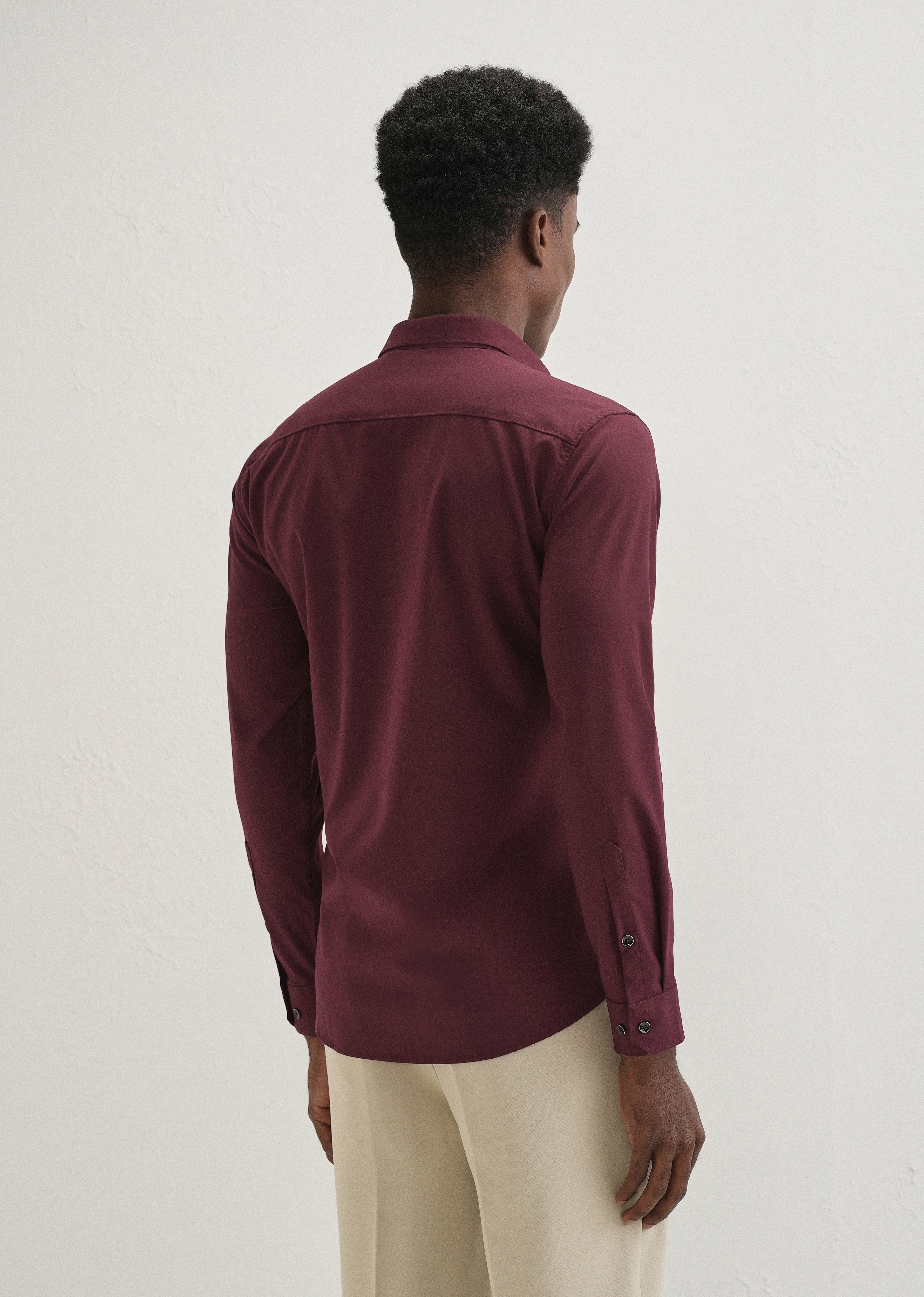 Mahogany Red Plain Wrinkle Free Shirt