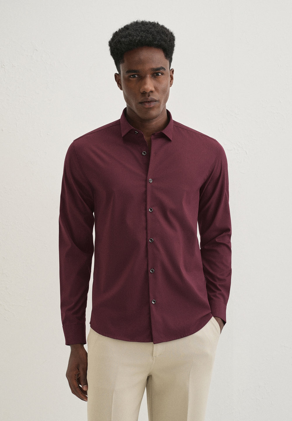 Mahogany Red Plain Wrinkle Free Shirt
