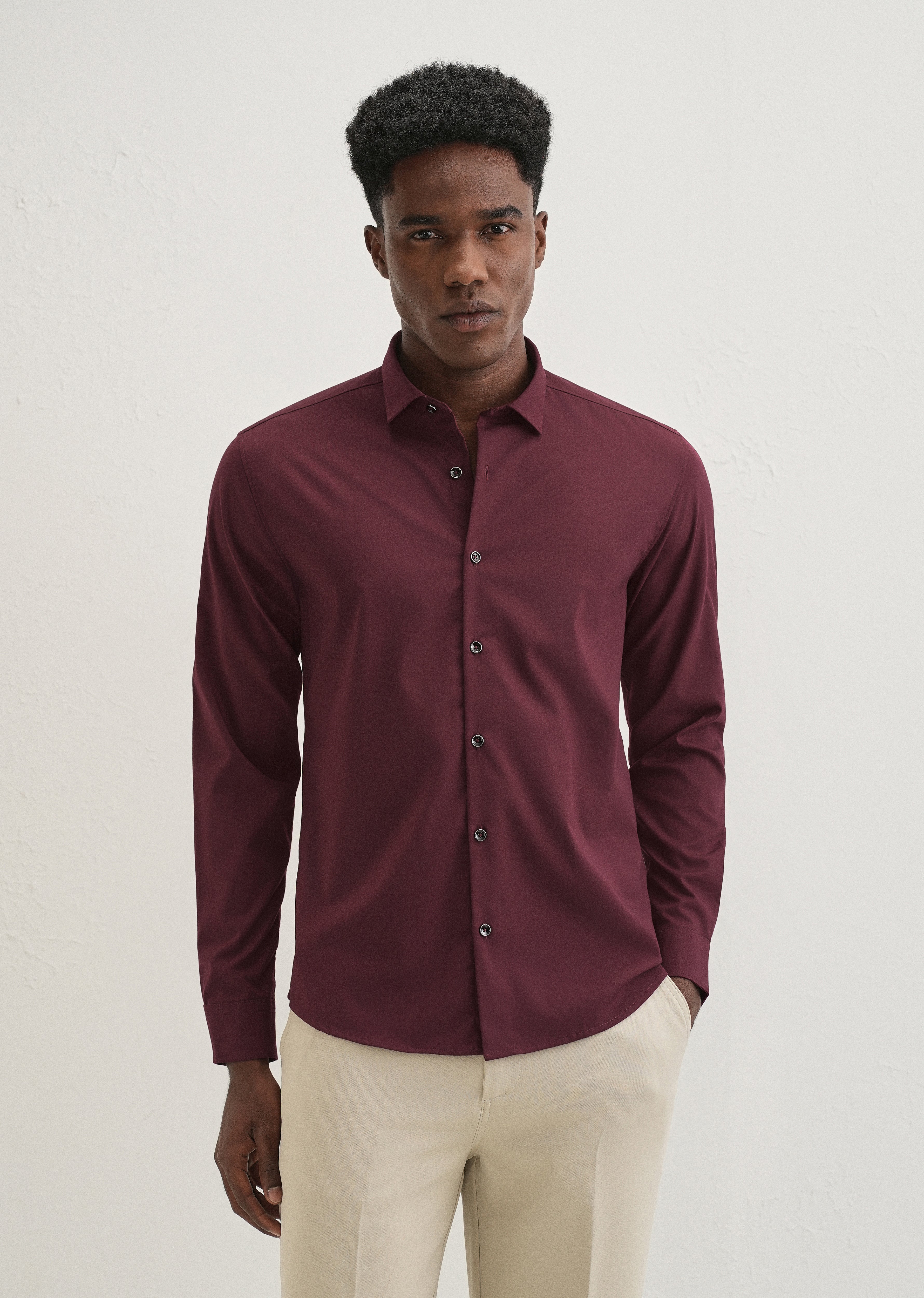 Mahogany Red Plain Wrinkle Free Shirt