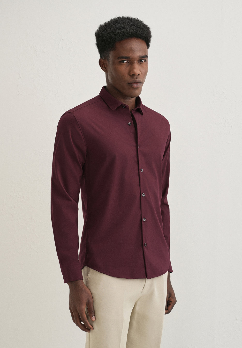 Mahogany Red Plain Wrinkle Free Shirt