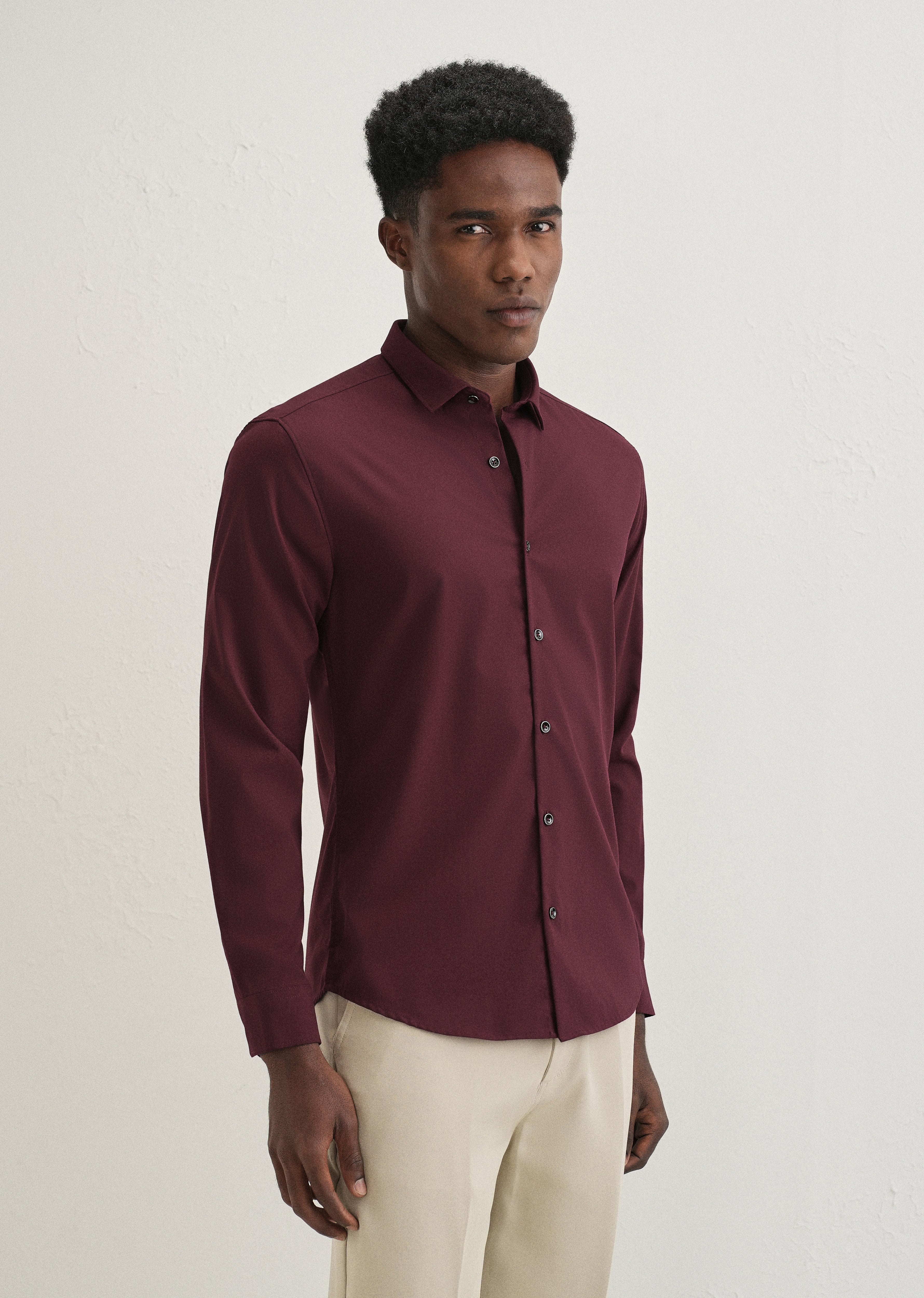Mahogany Red Plain Wrinkle Free Shirt