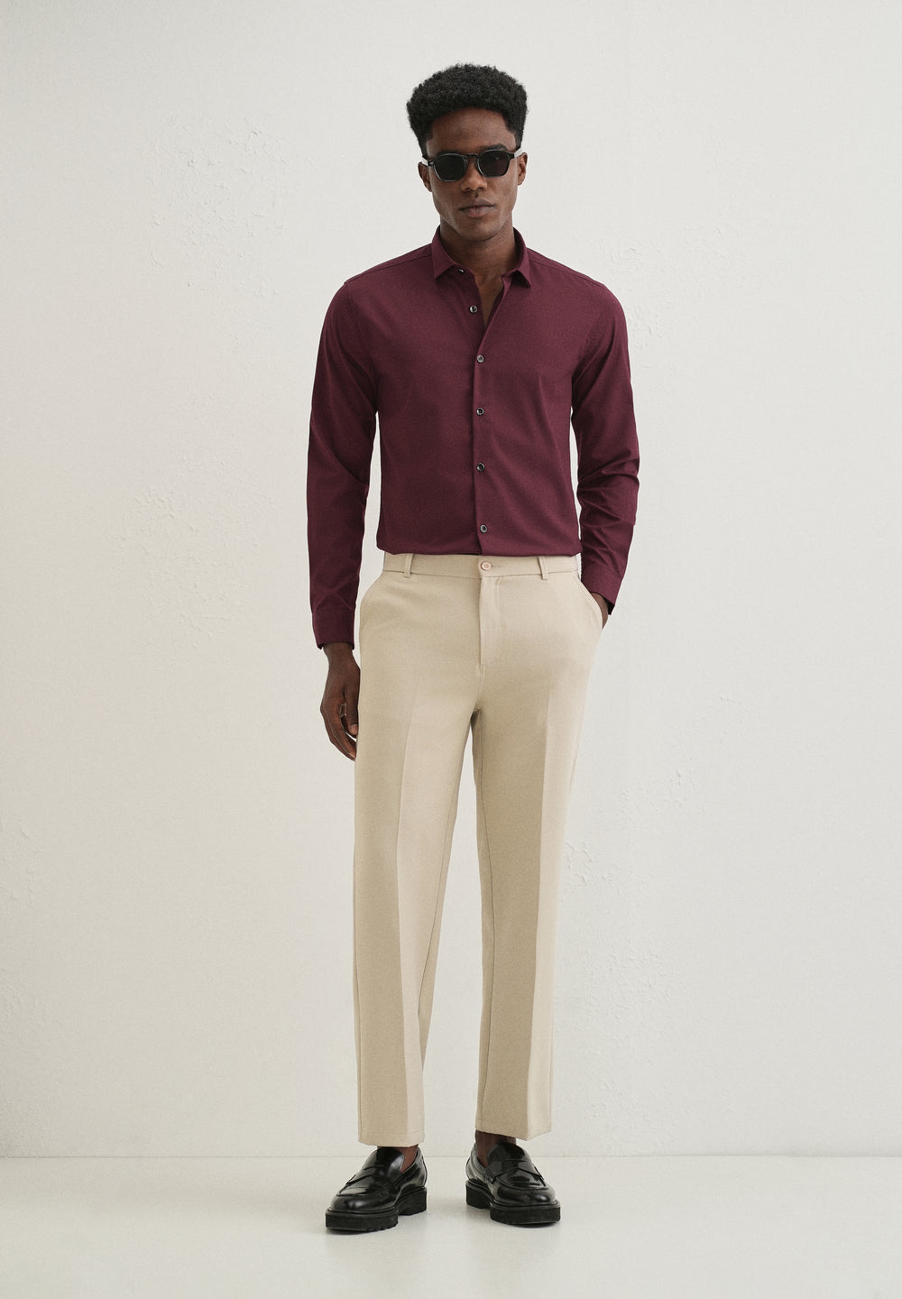 Mahogany Red Plain Wrinkle Free Shirt