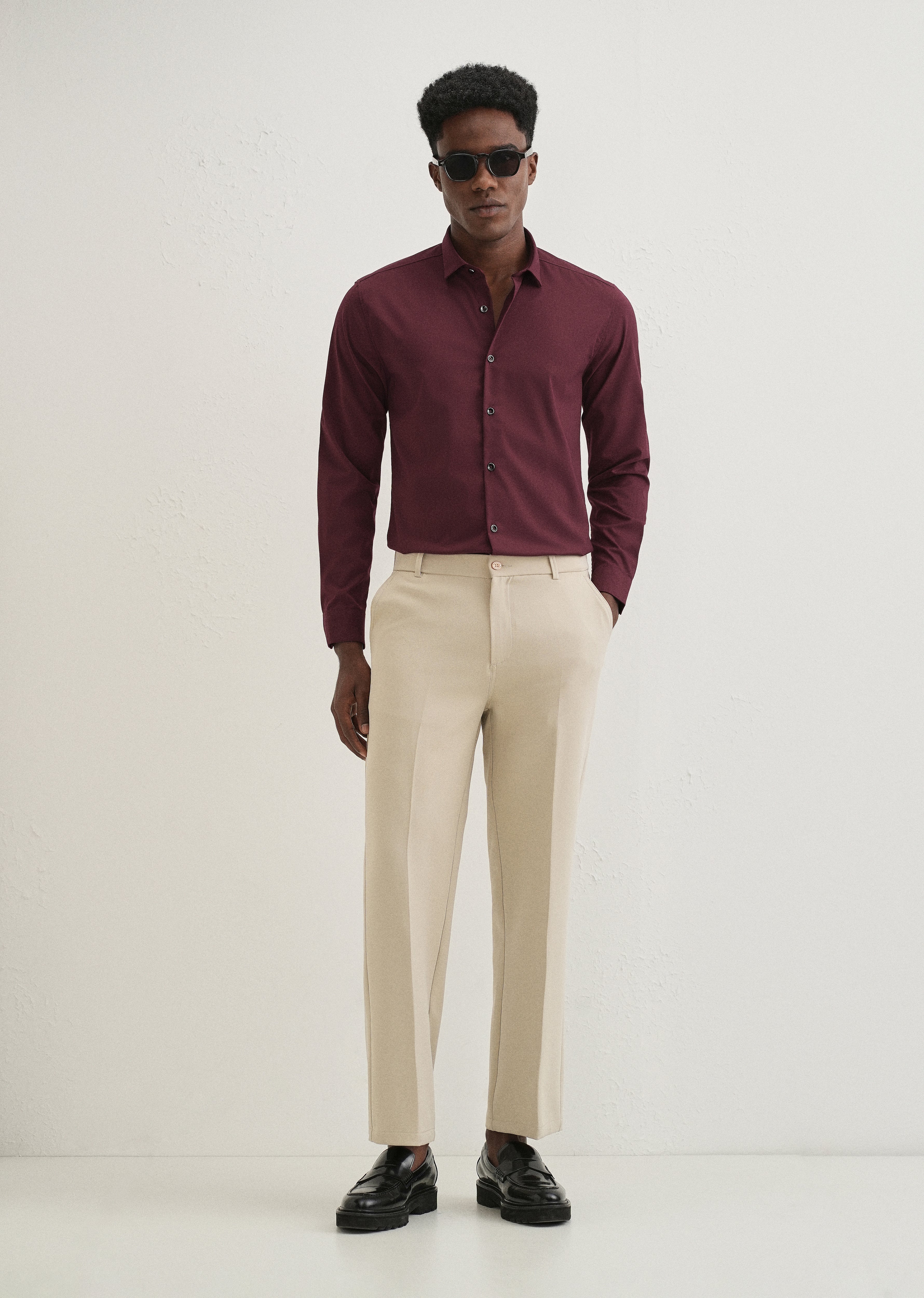 Mahogany Red Plain Wrinkle Free Shirt