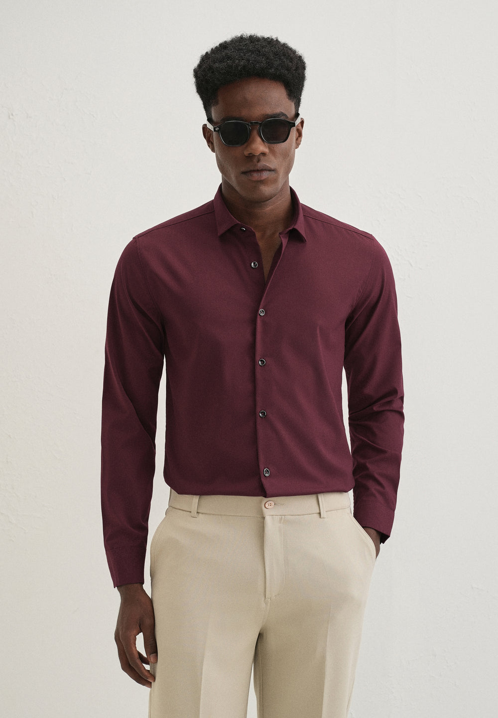 Mahogany Red Plain Wrinkle Free Shirt