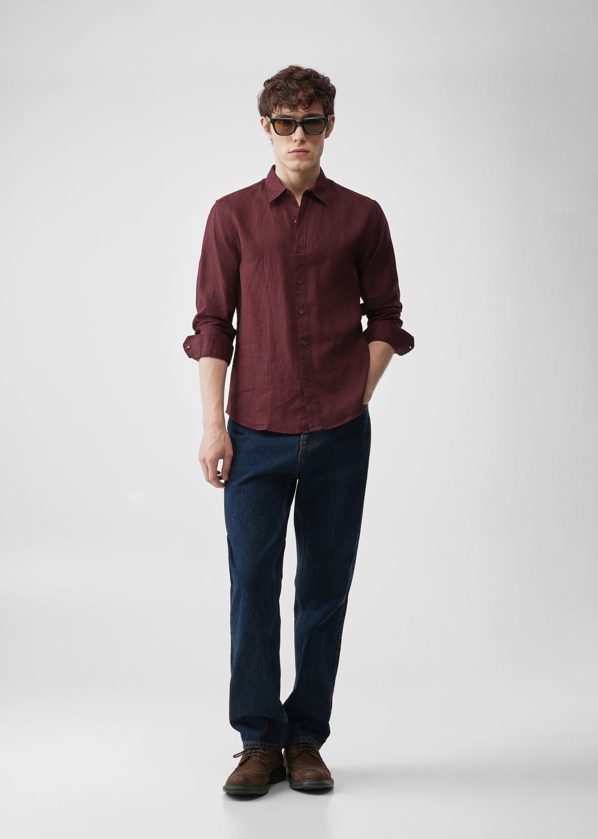 Maroon 100% Pure Linen Shirt