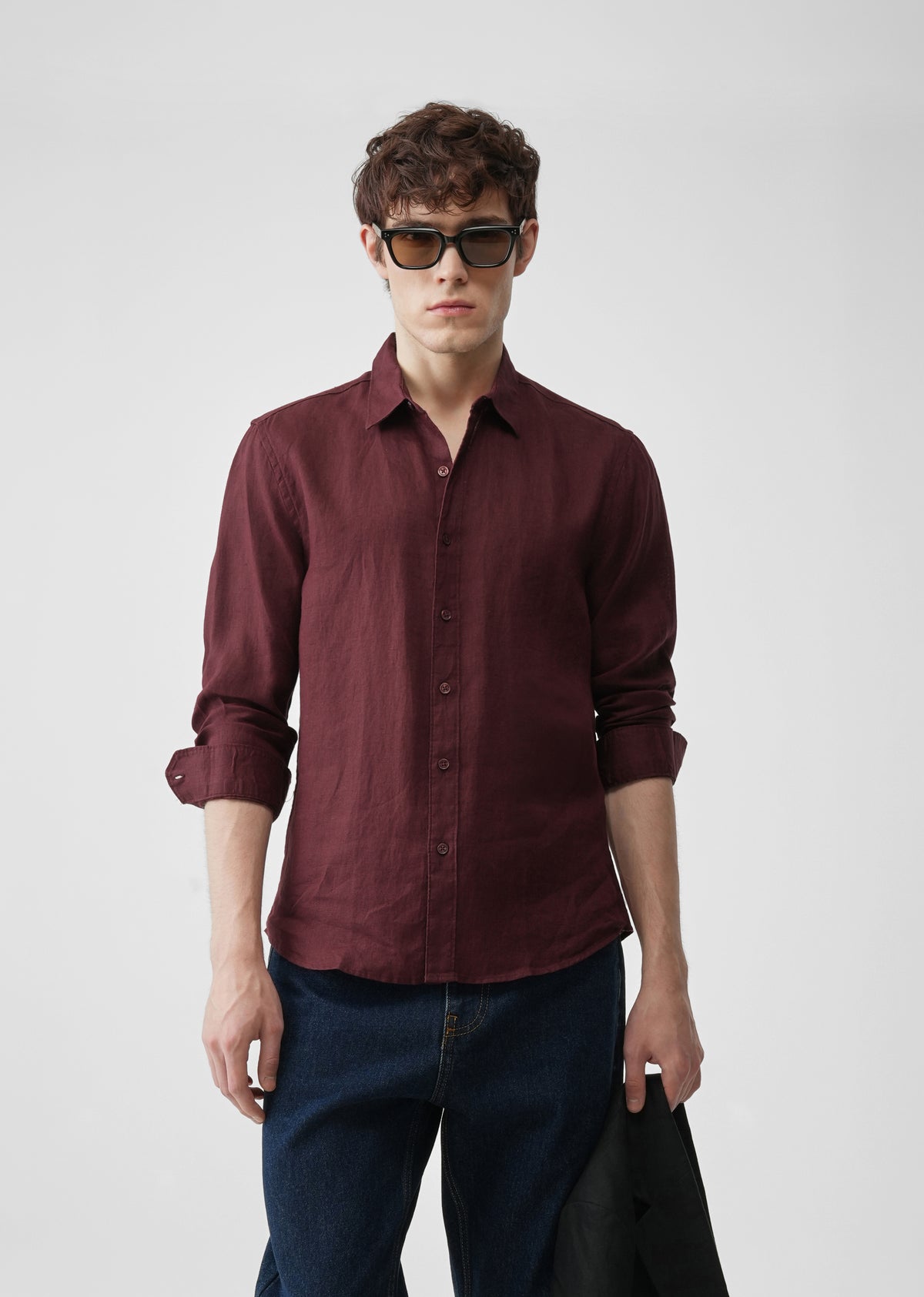 Maroon 100% Pure Linen Shirt