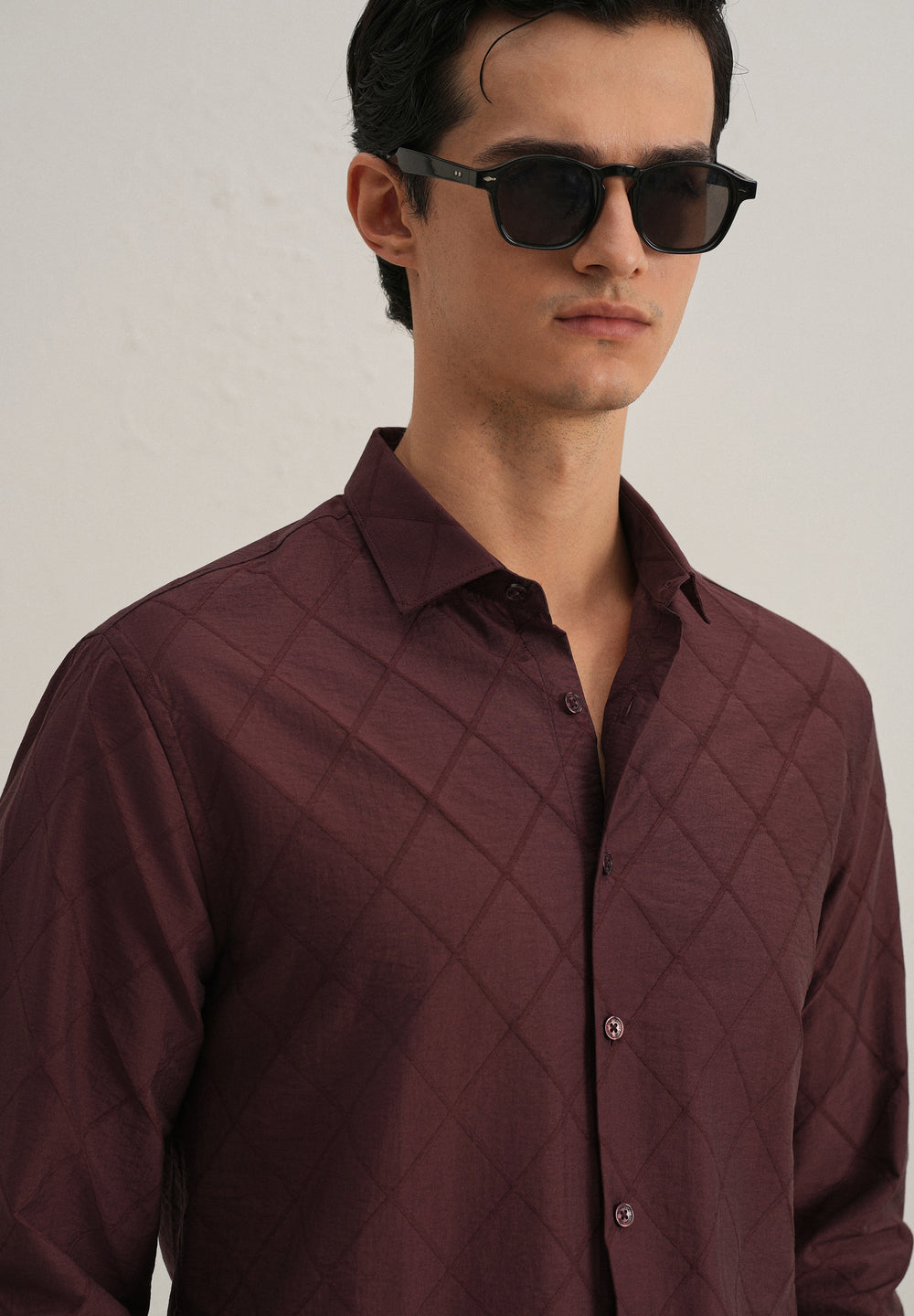 Maroon Diamond Self Pattern Shirt