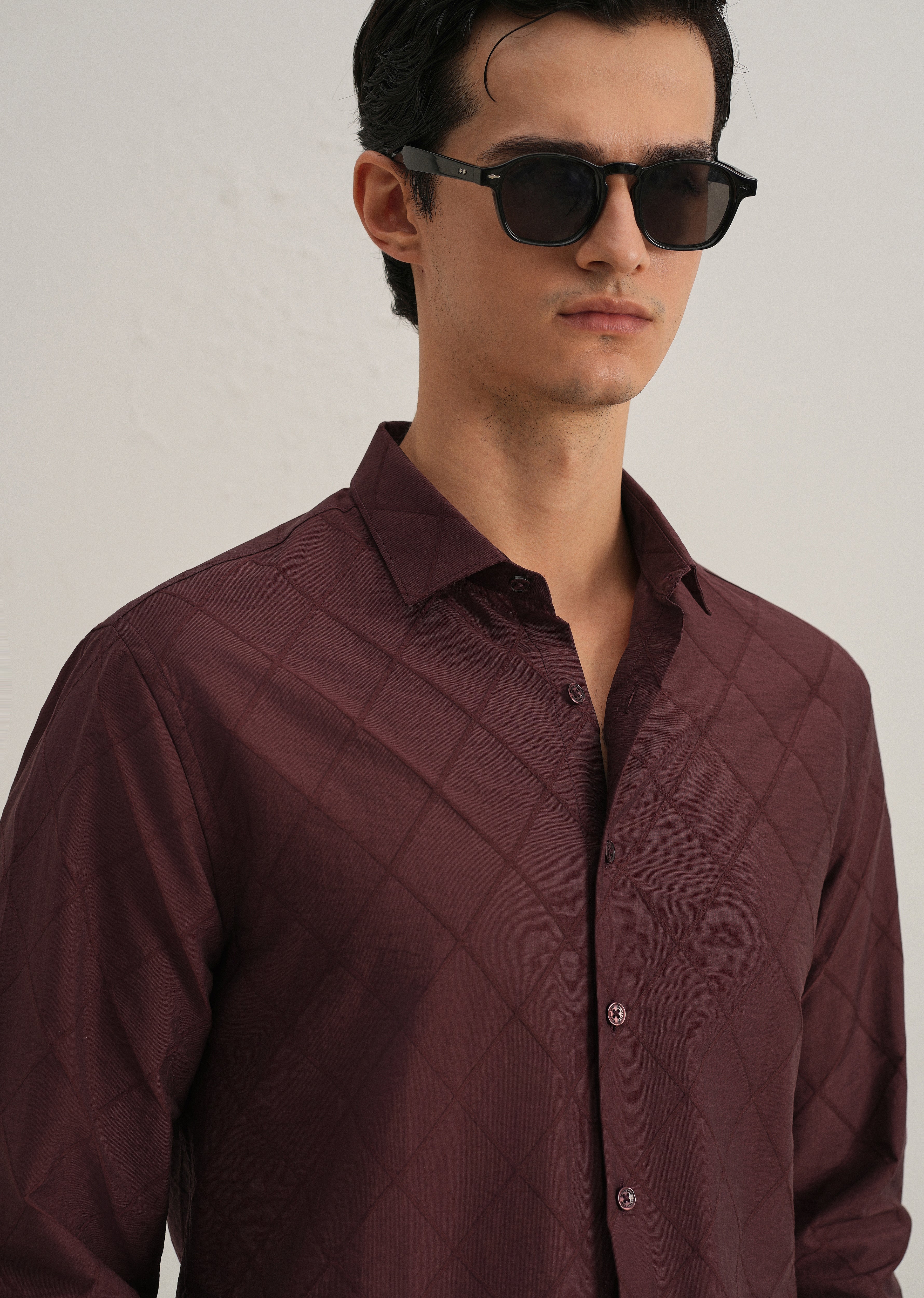 Maroon Diamond Self Pattern Shirt