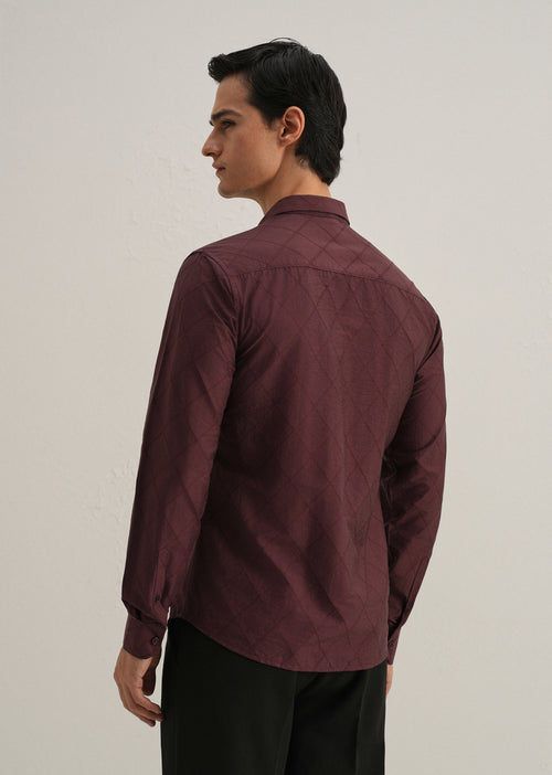 Maroon Diamond Self Pattern Shirt
