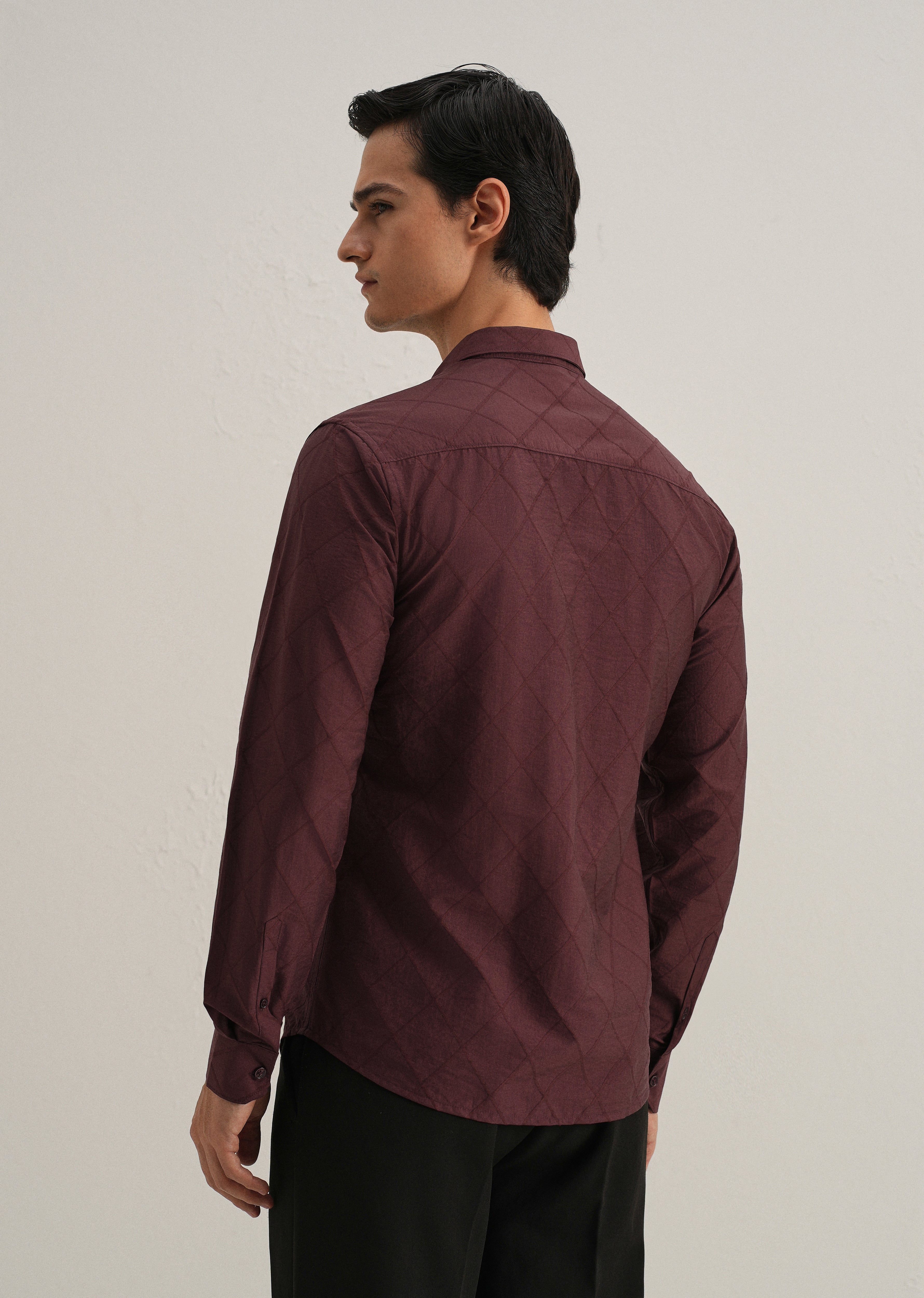 Maroon Diamond Self Pattern Shirt