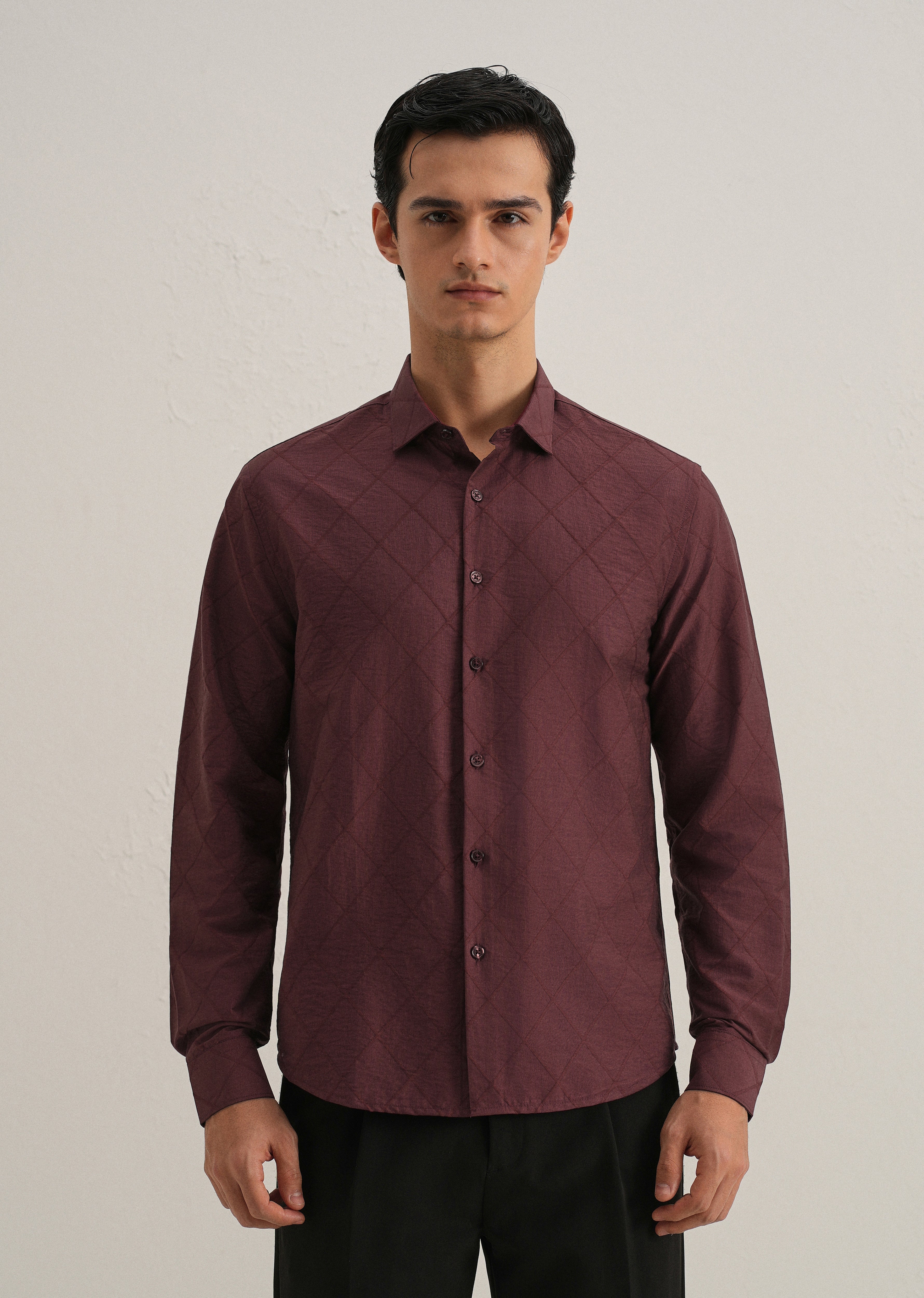 Maroon Diamond Self Pattern Shirt