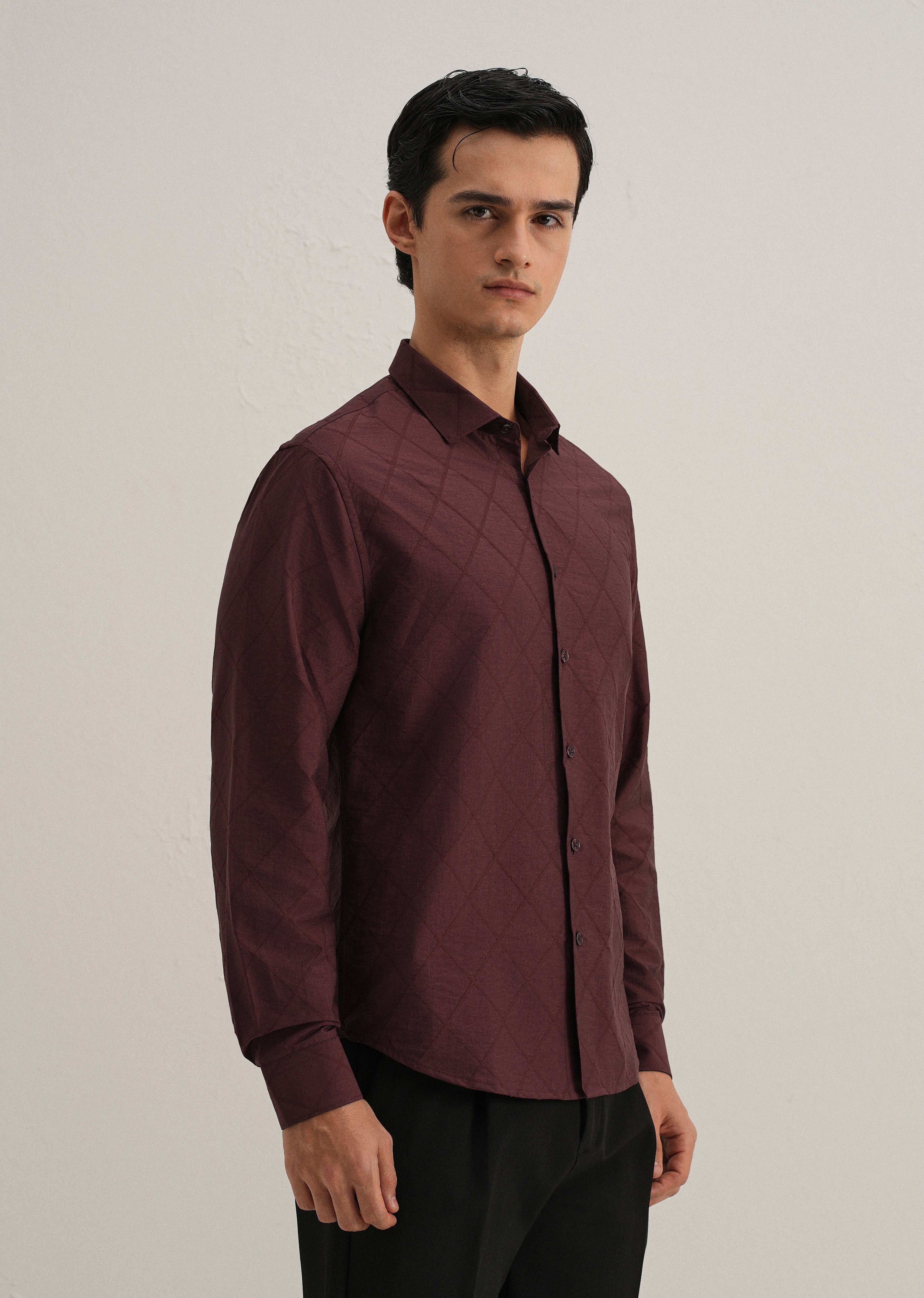 Maroon Diamond Self Pattern Shirt