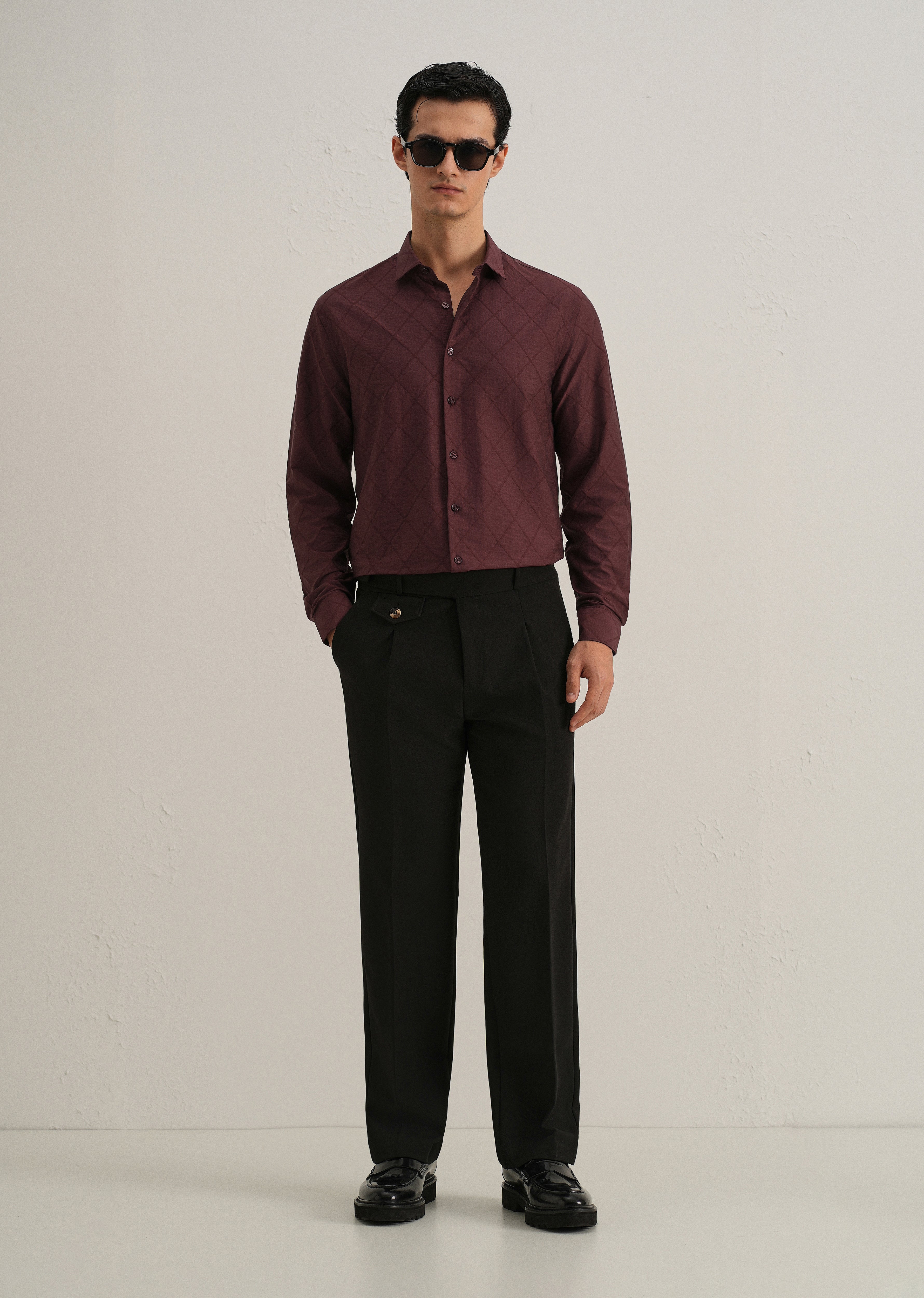 Maroon Diamond Self Pattern Shirt