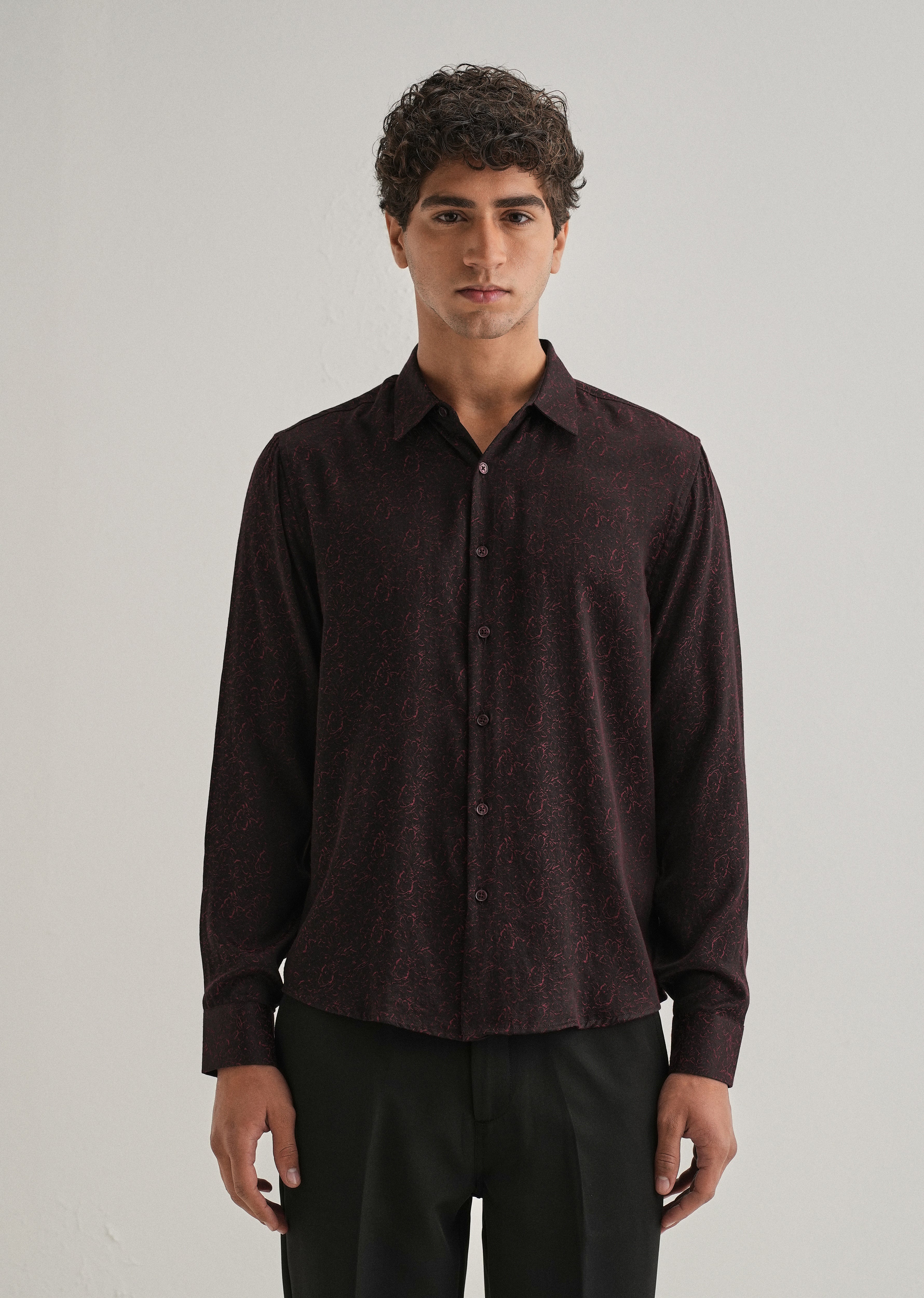 Maroon Floral Jacquard Shirt