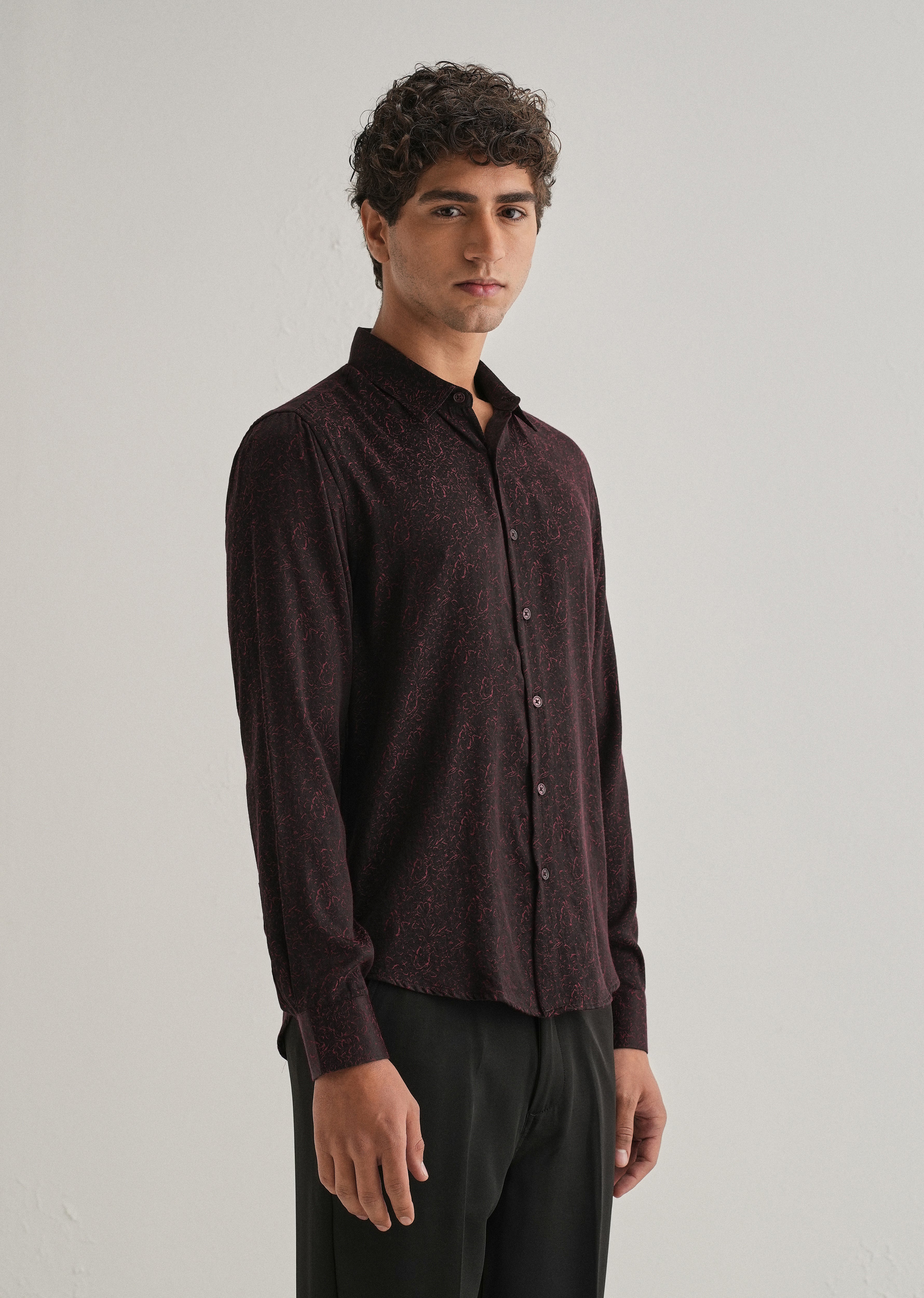 Maroon Floral Jacquard Shirt