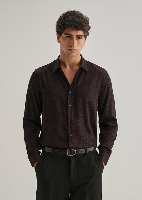 Maroon Floral Jacquard Shirt