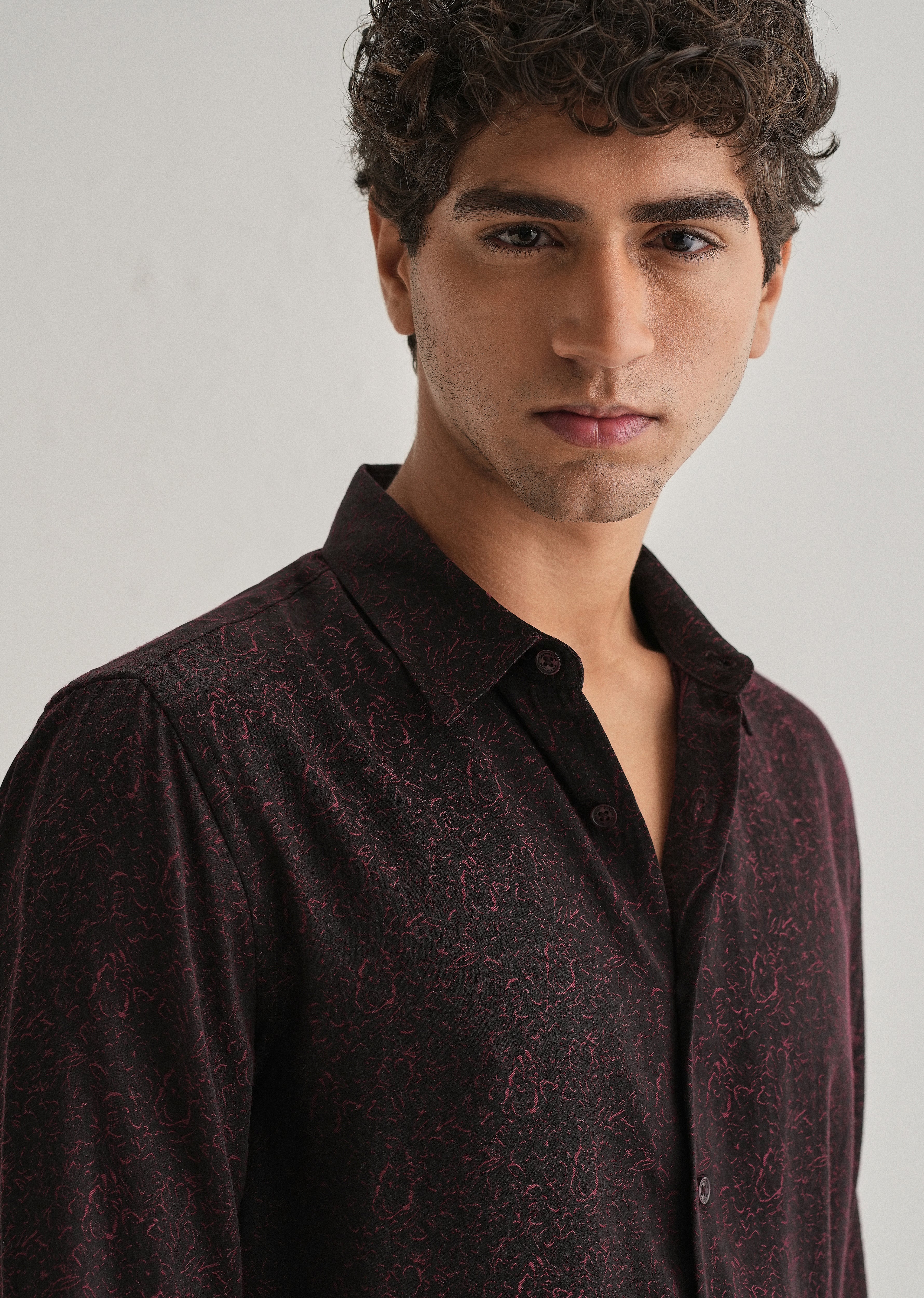 Maroon Floral Jacquard Shirt