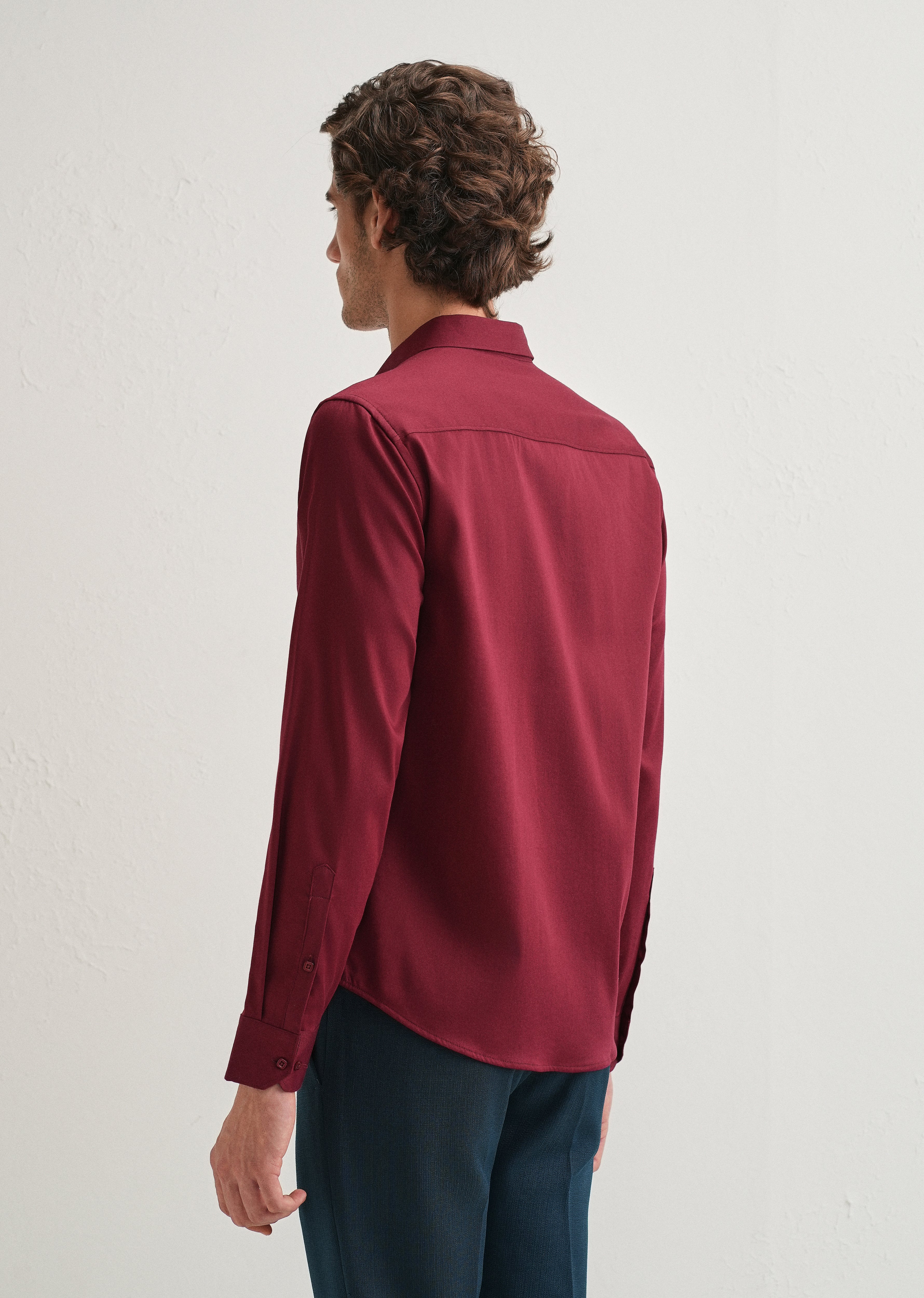 Maroon Front Panel Open Pleat Shirt