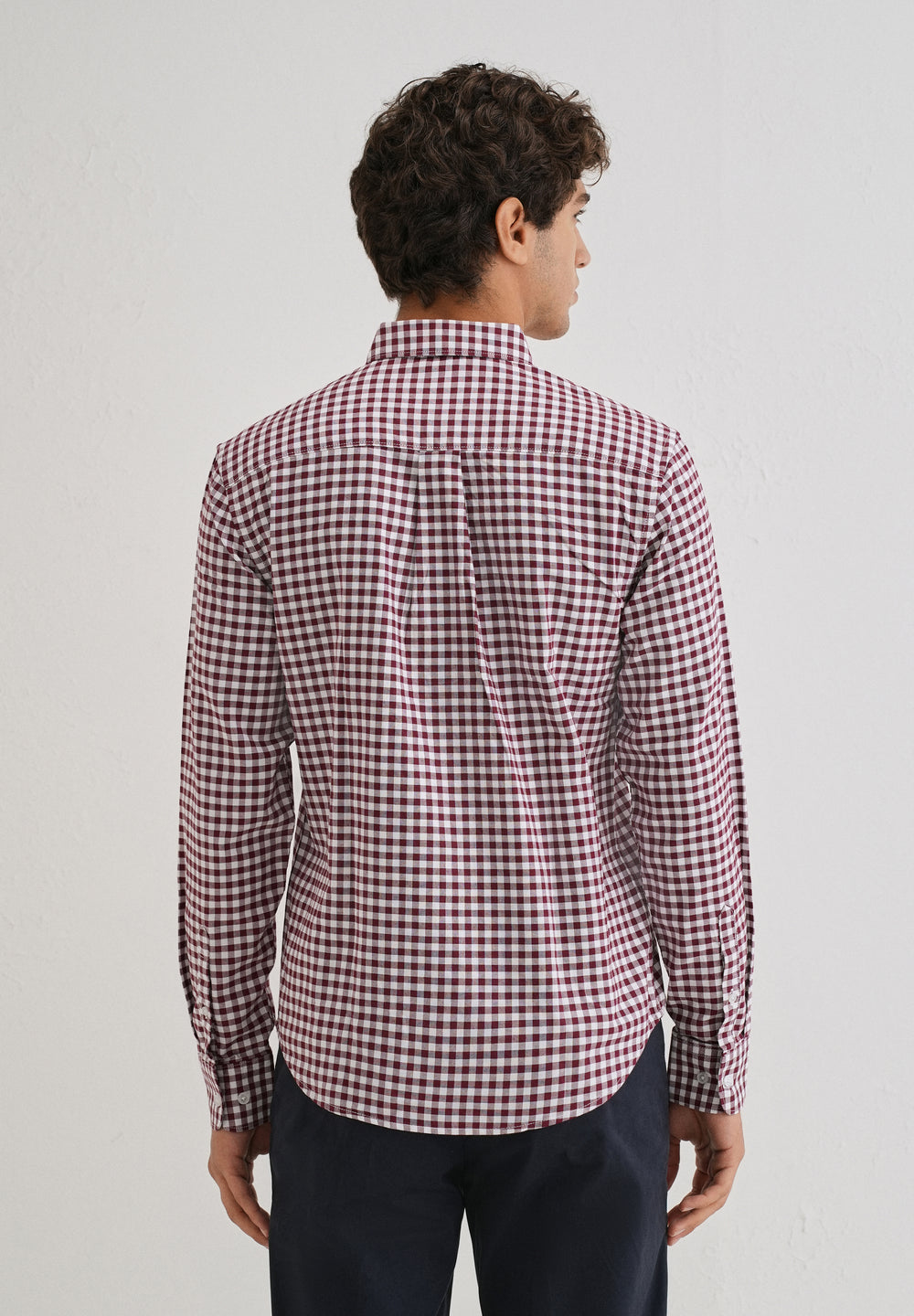 Maroon Gingham Check Cotton Oxford Shirt