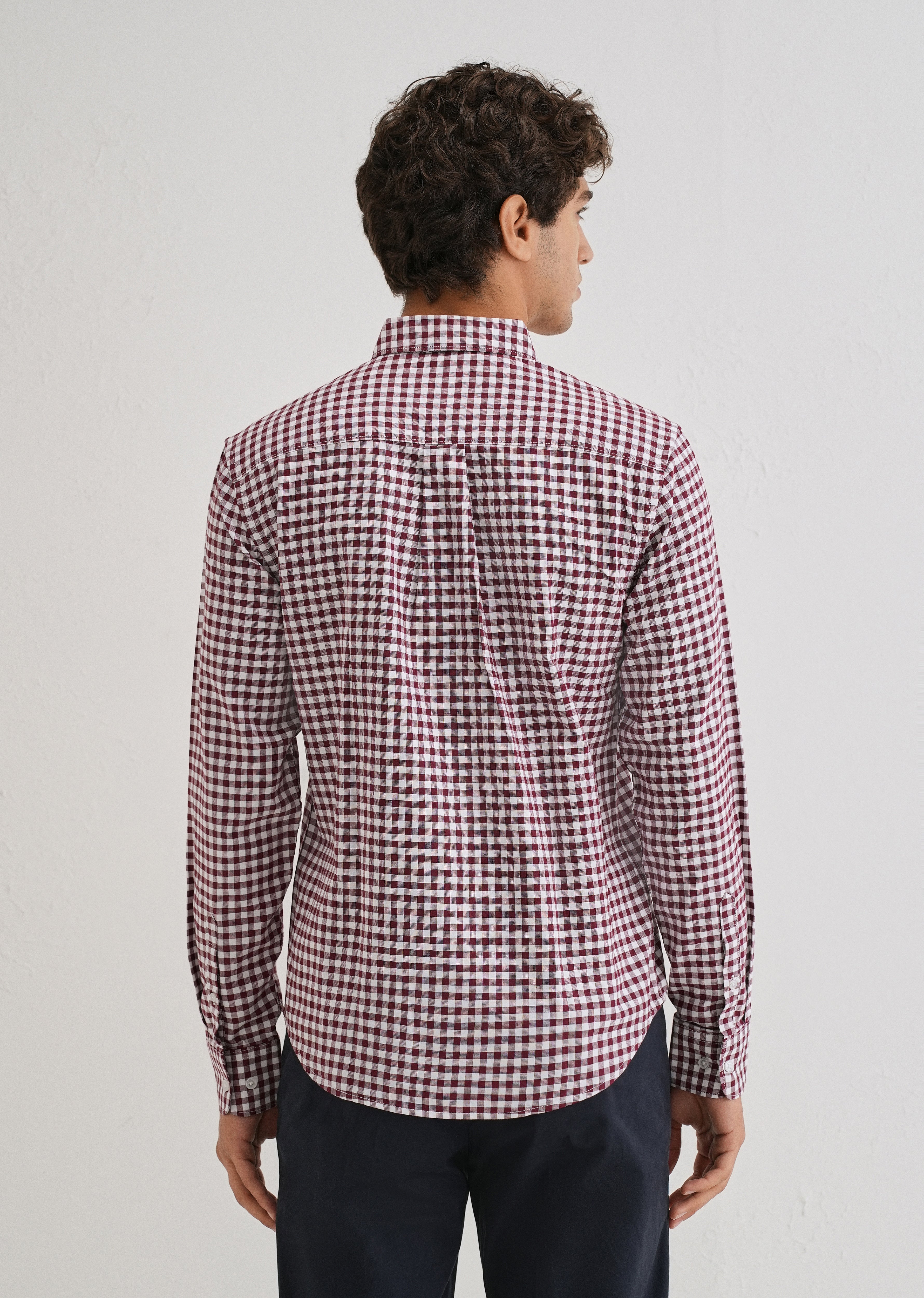 Maroon Gingham Check Cotton Oxford Shirt
