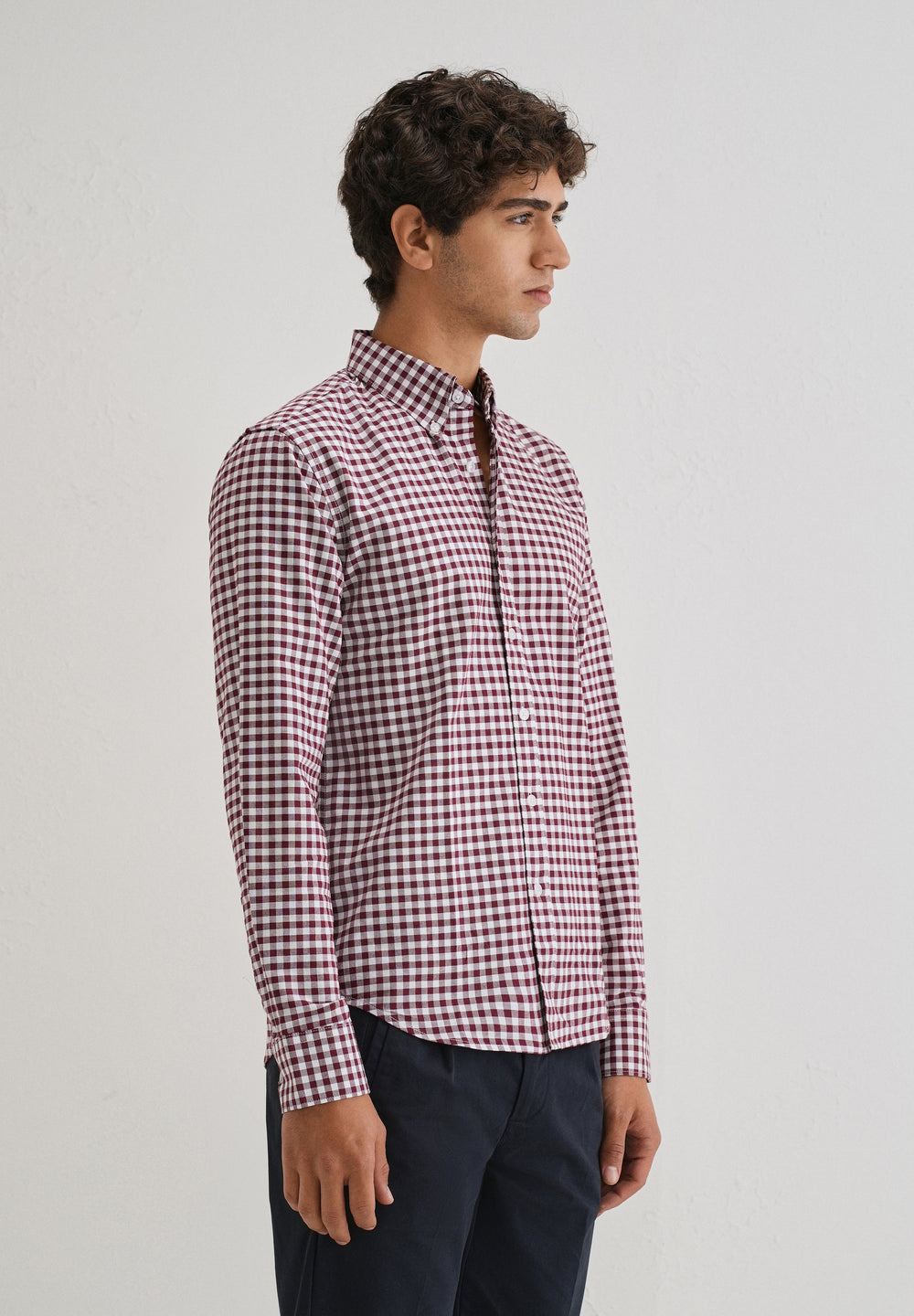 Maroon Gingham Check Cotton Oxford Shirt