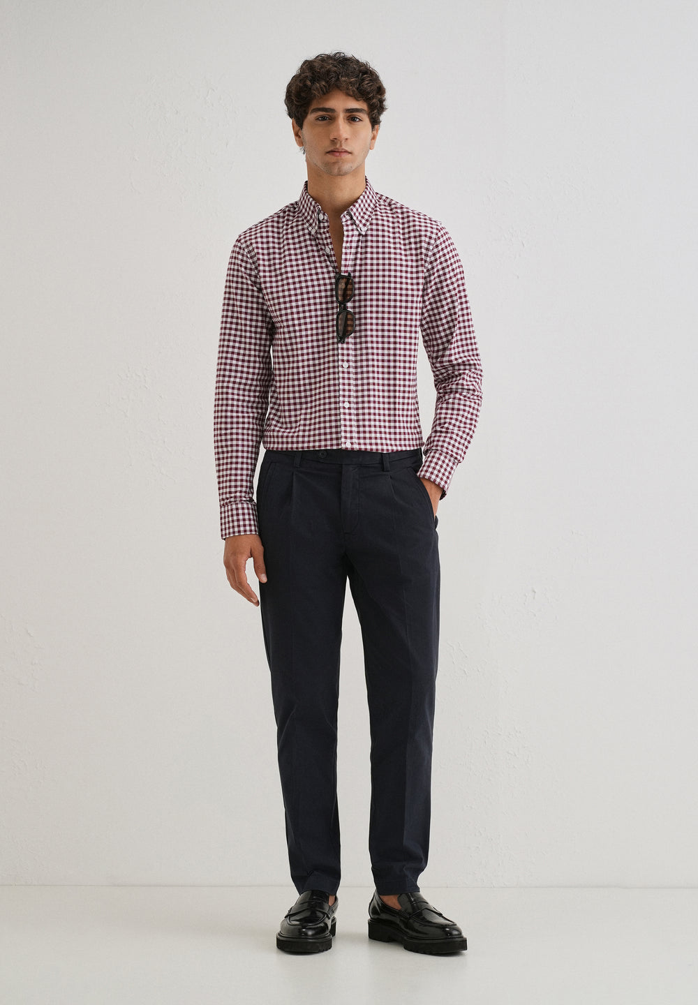 Maroon Gingham Check Cotton Oxford Shirt
