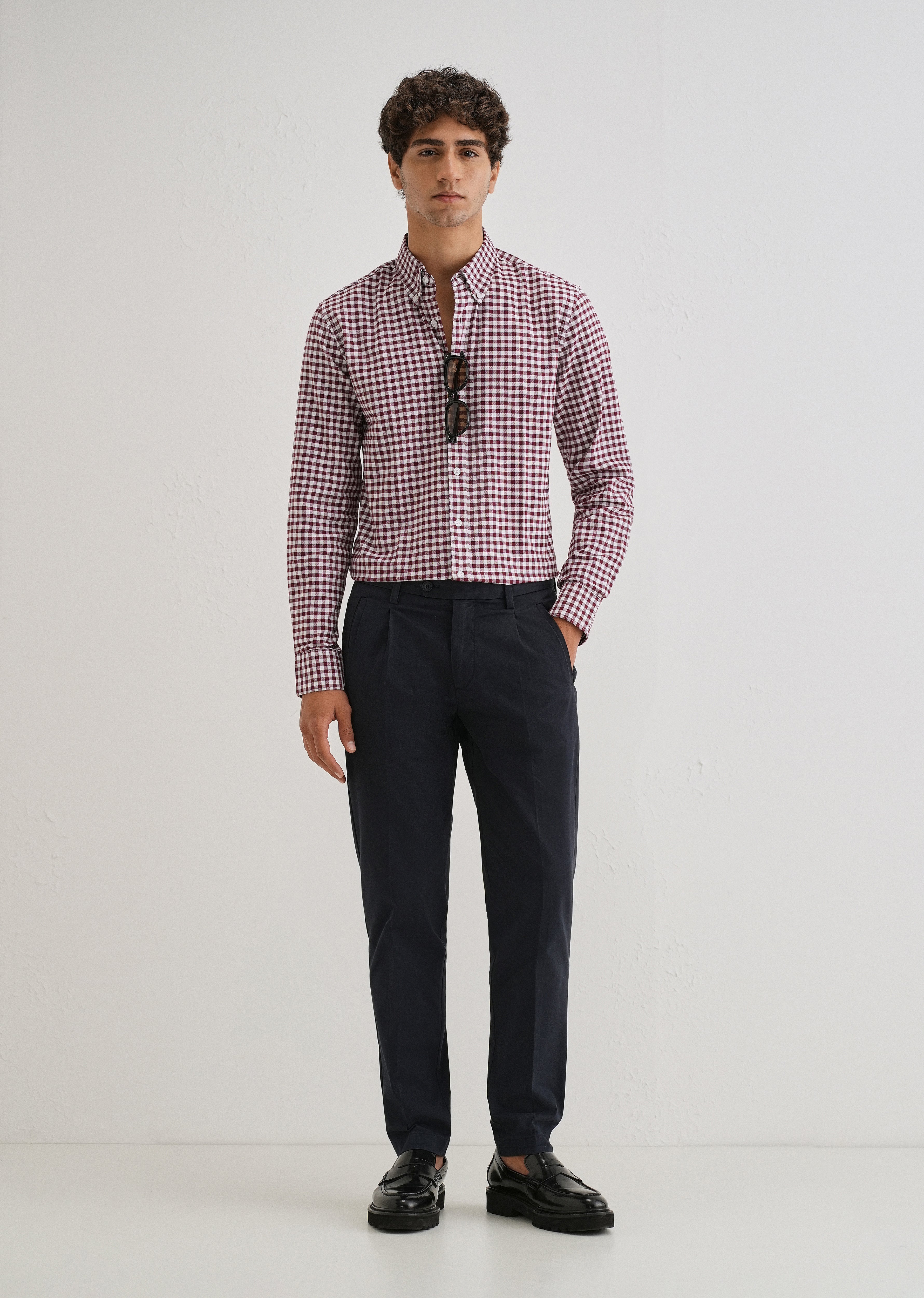 Maroon Gingham Check Cotton Oxford Shirt