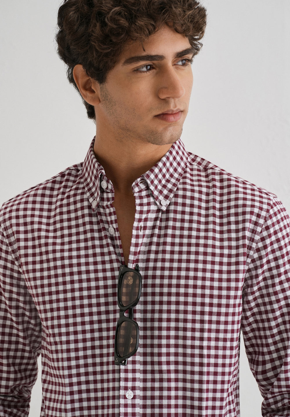 Maroon Gingham Check Cotton Oxford Shirt