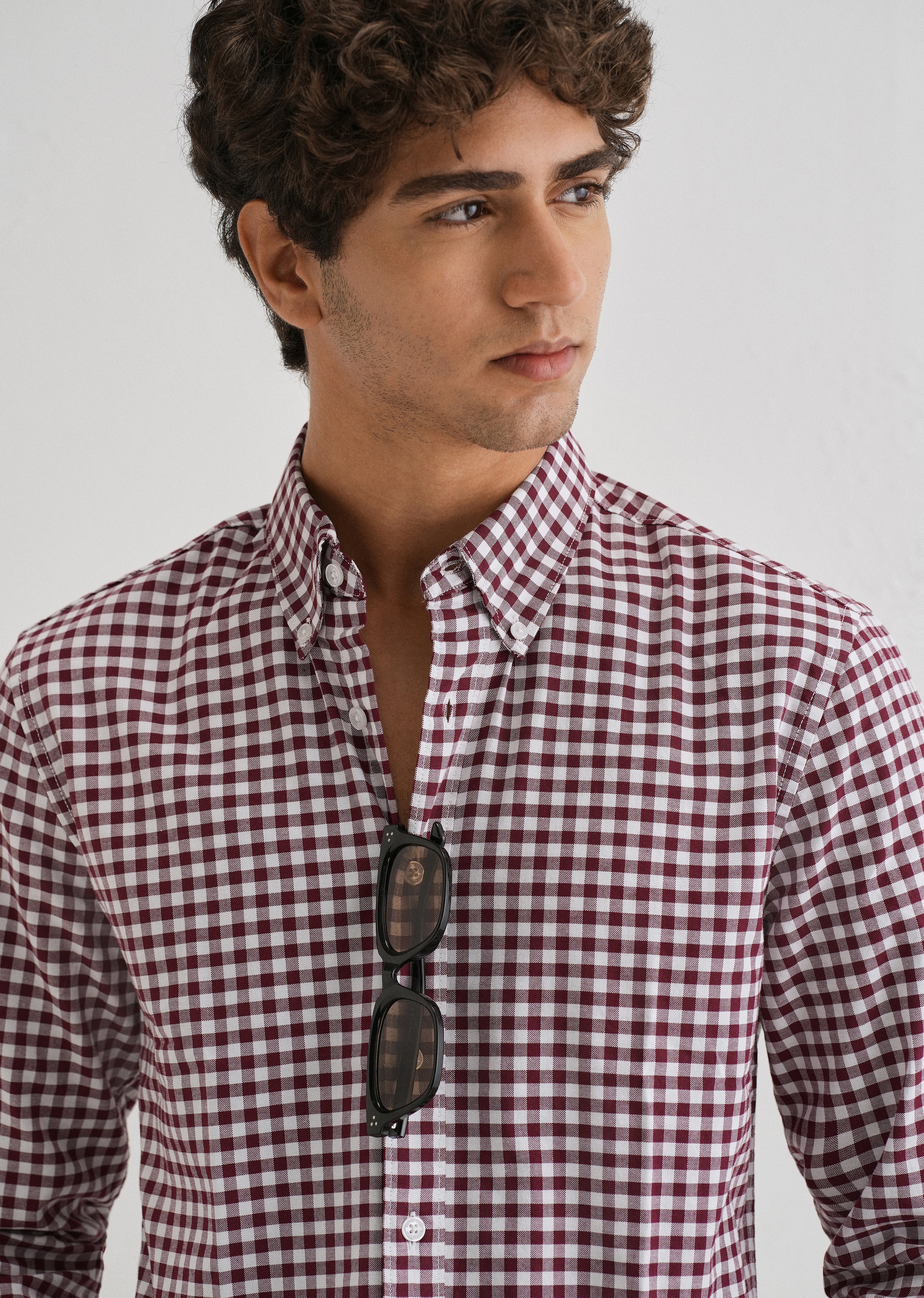 Maroon Gingham Check Cotton Oxford Shirt