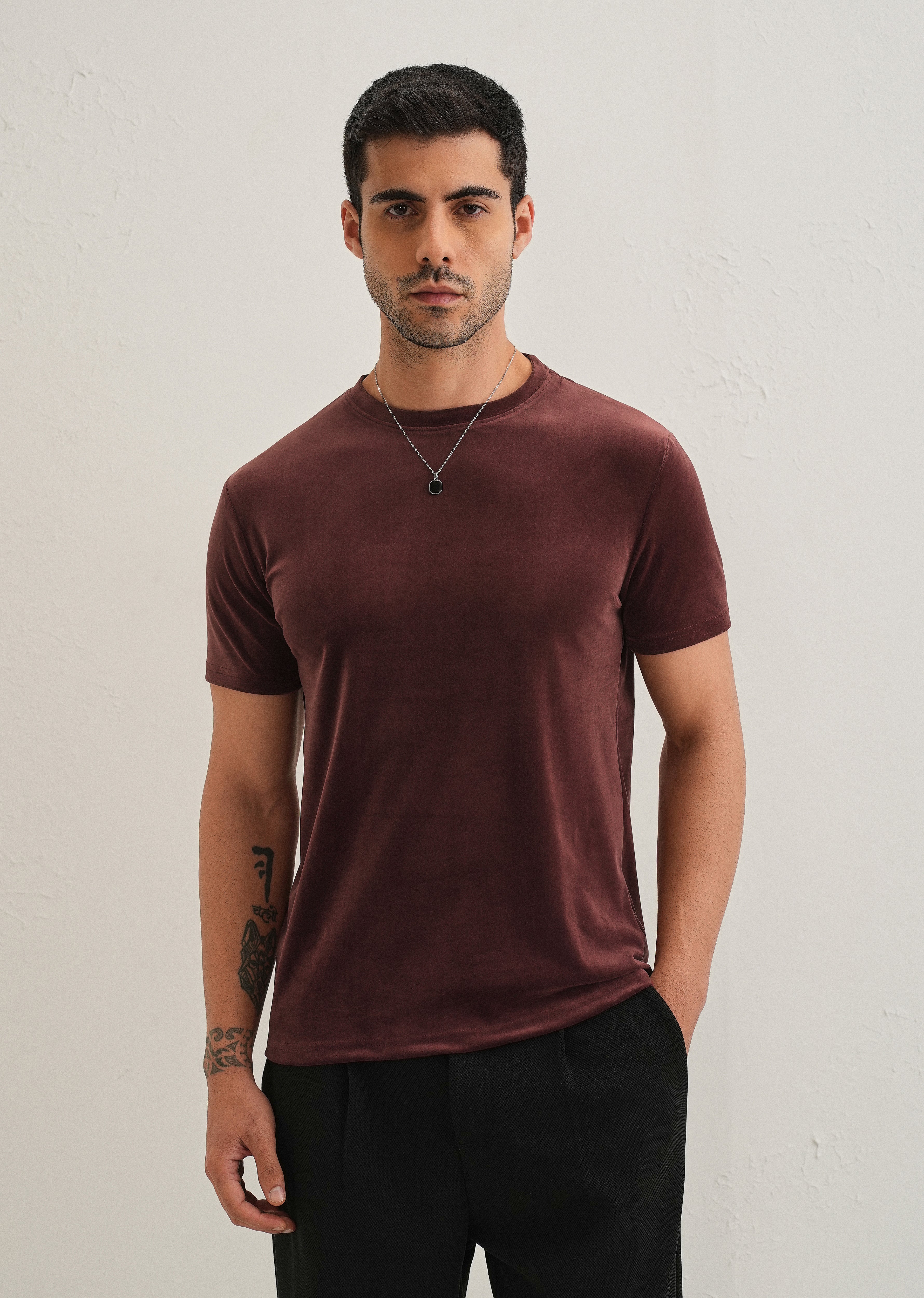 Maroon Plain Suede T-shirt