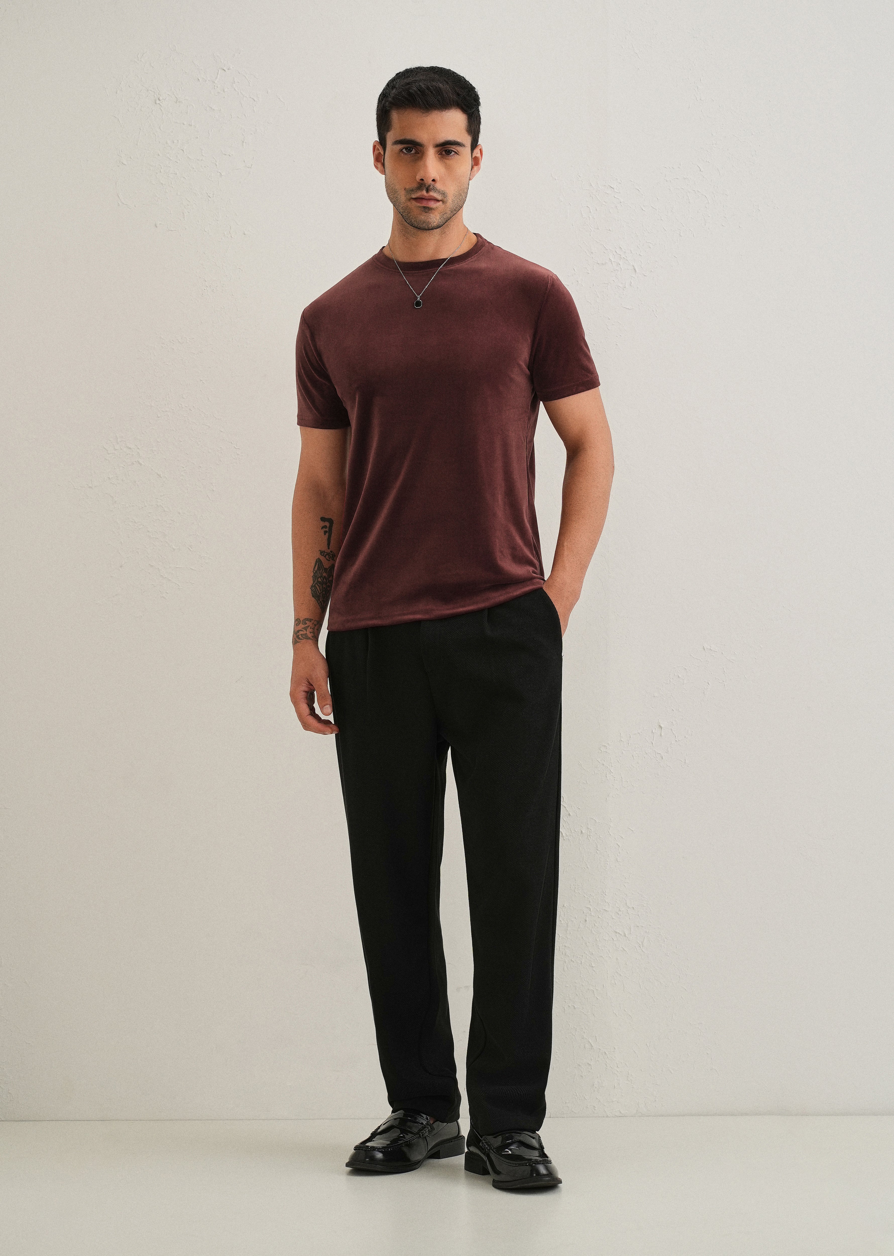 Maroon Plain Suede T-shirt