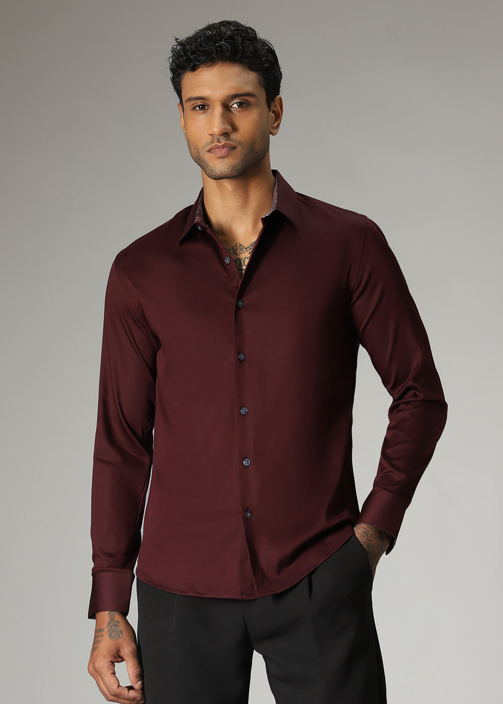 Maroon Printed Cuff Shirt