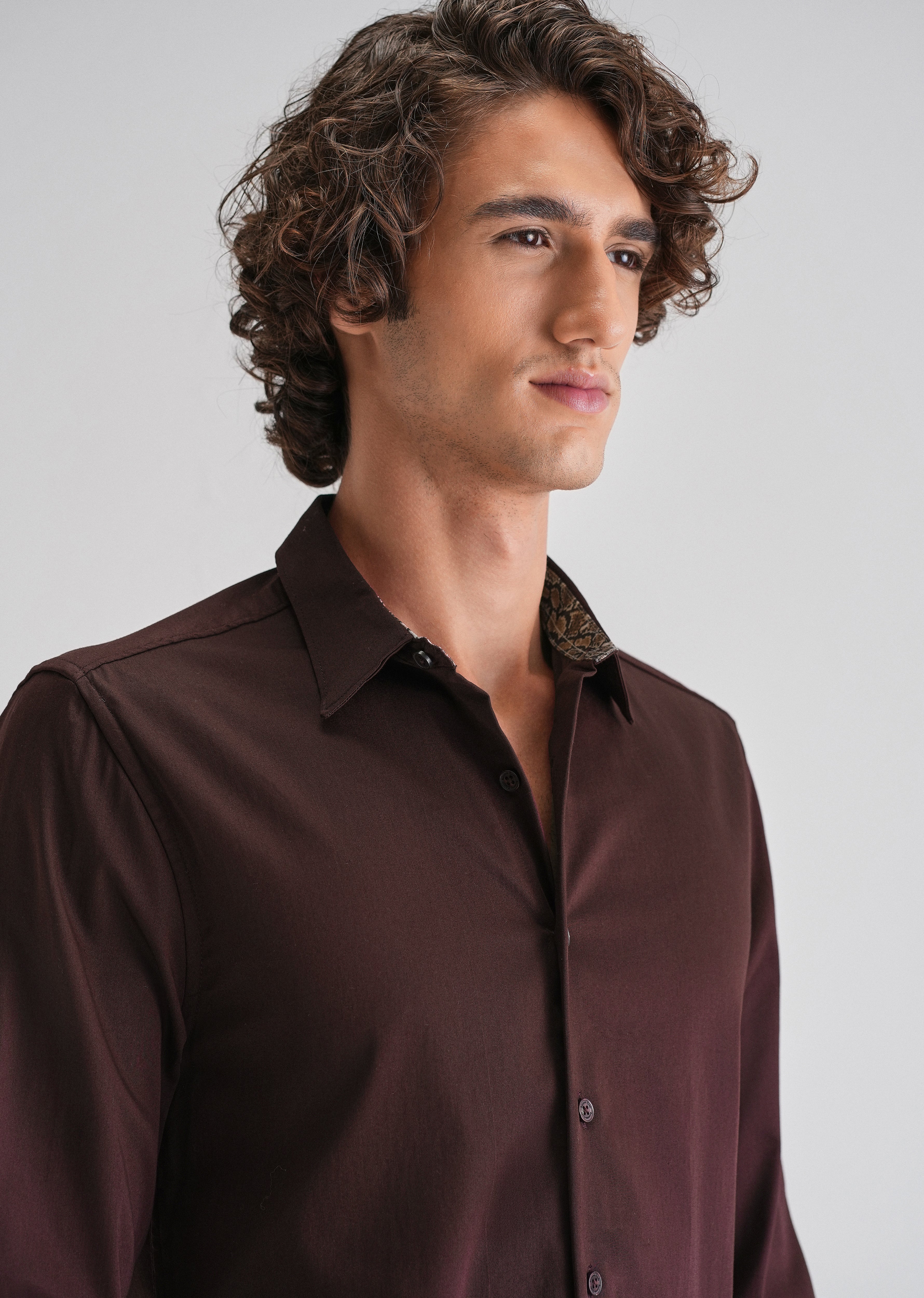 Maroon Printed Cuff Shirt