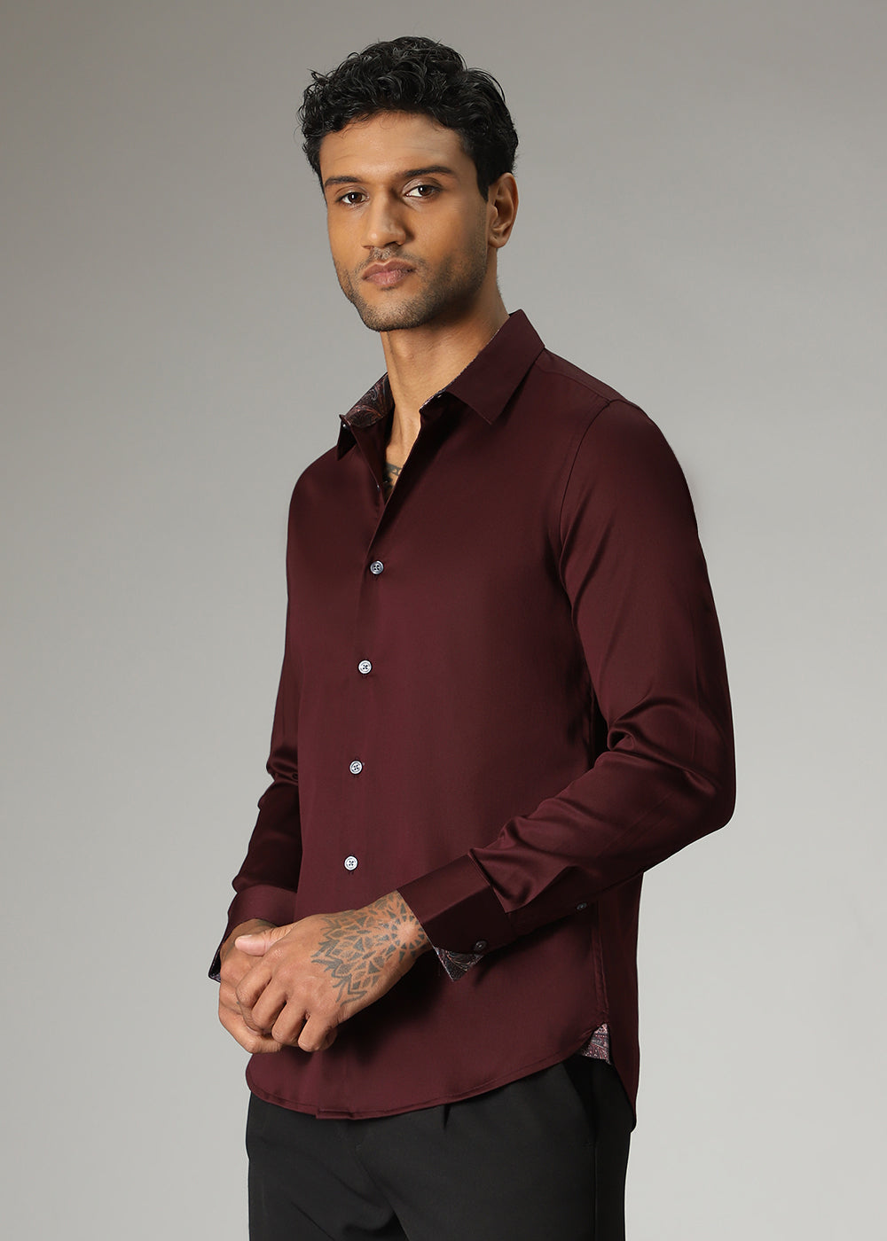 Maroon Printed Cuff Shirt