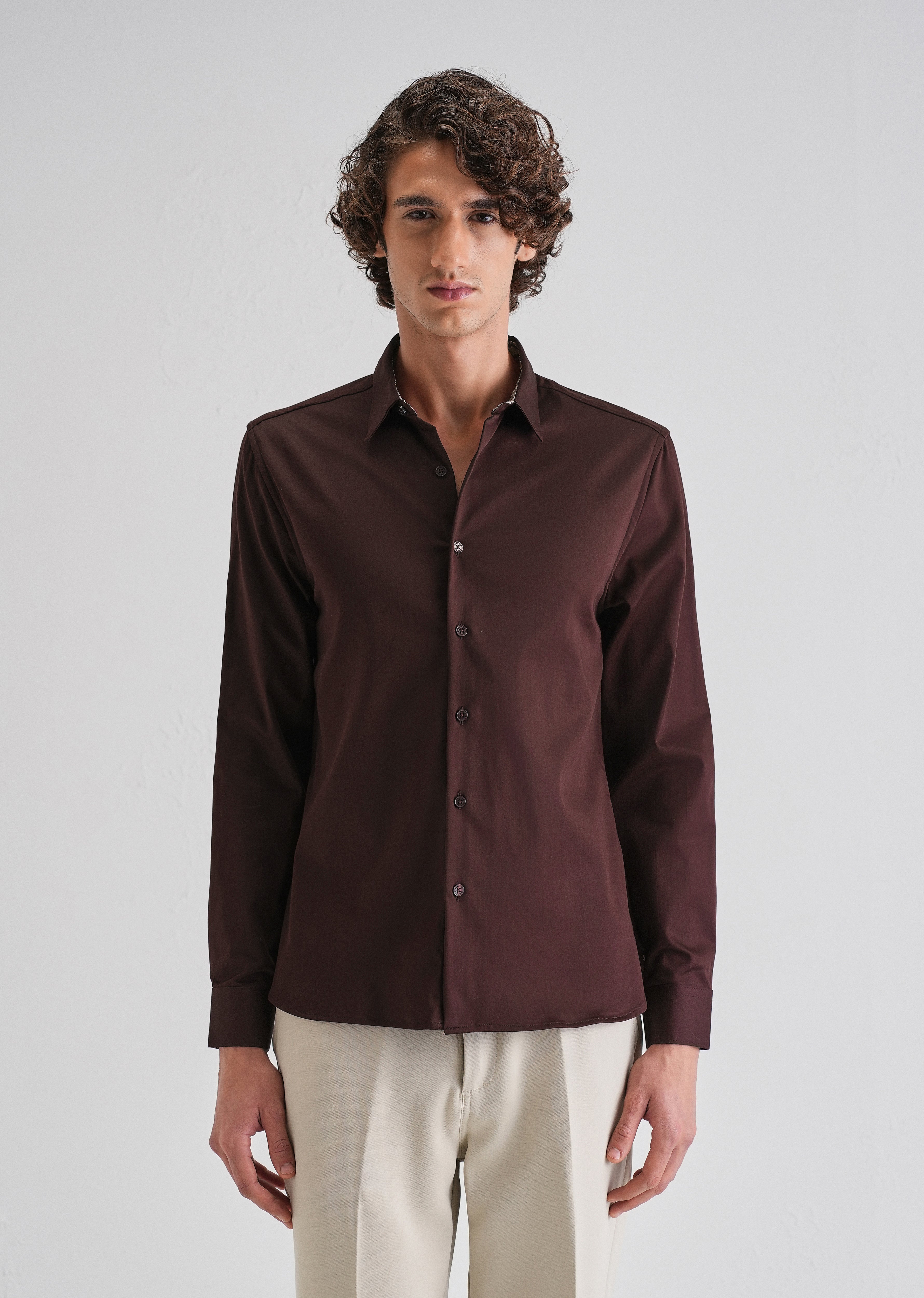 Maroon Printed Cuff Shirt