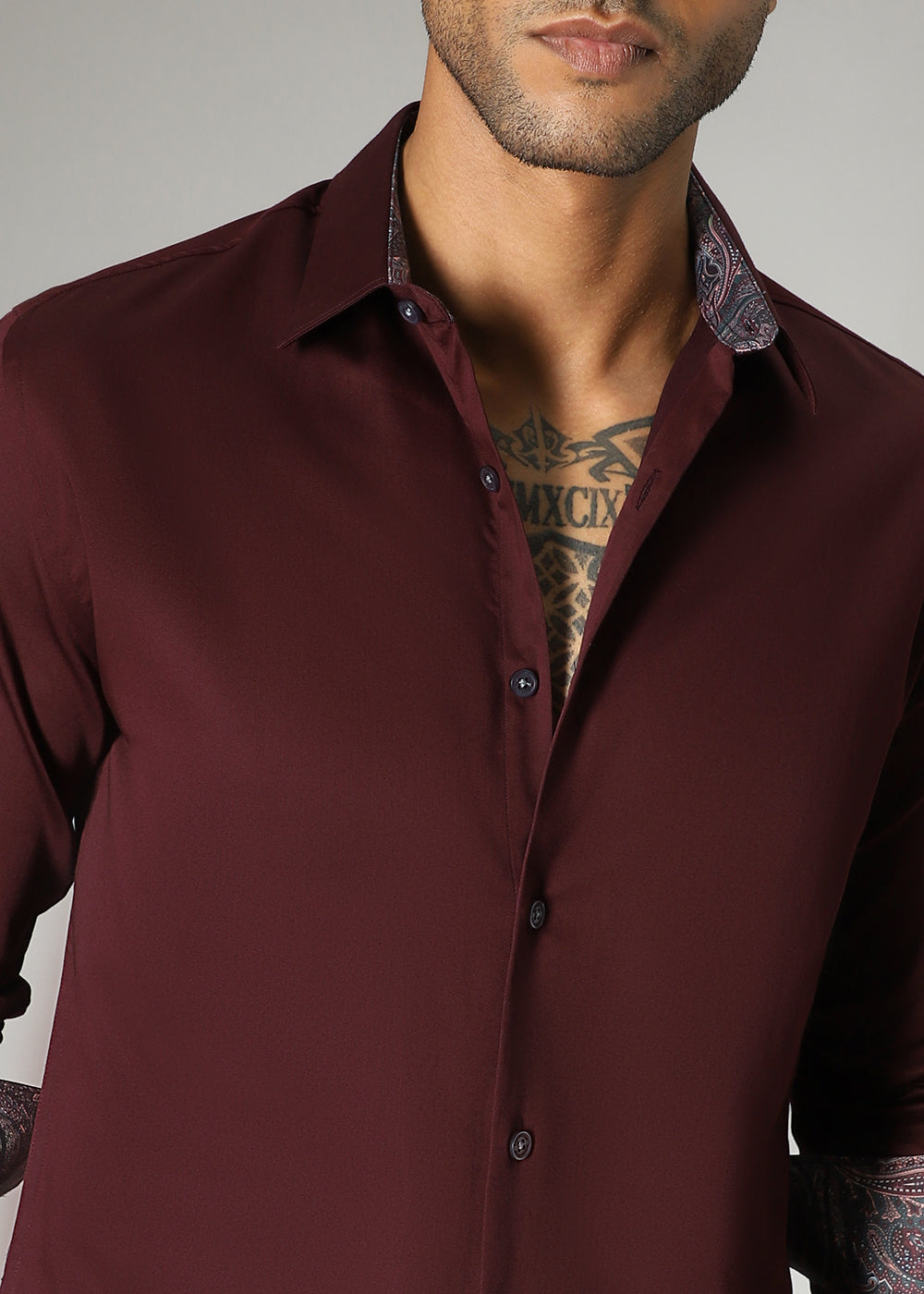 Maroon Printed Cuff Shirt