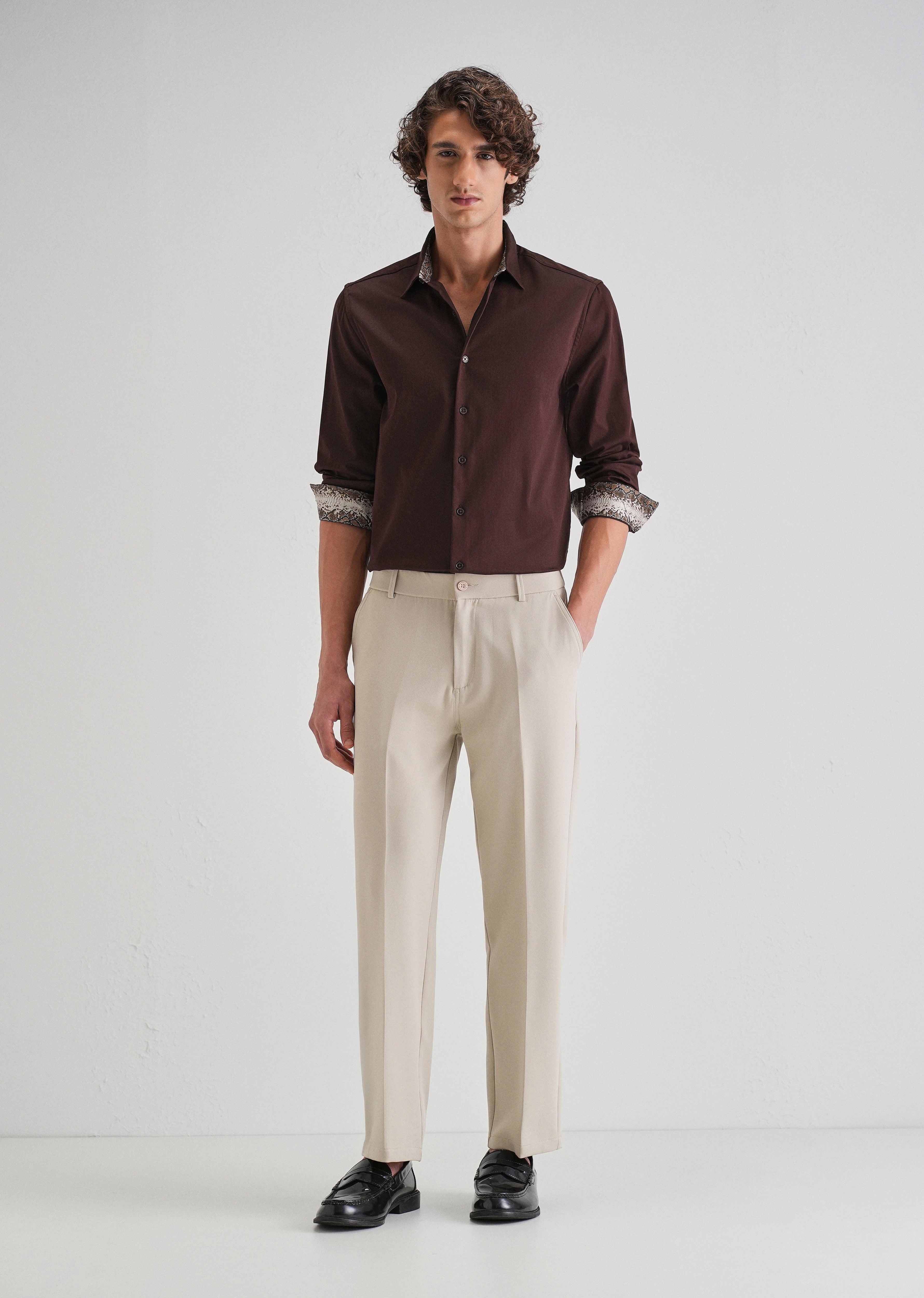 Maroon Printed Cuff Shirt