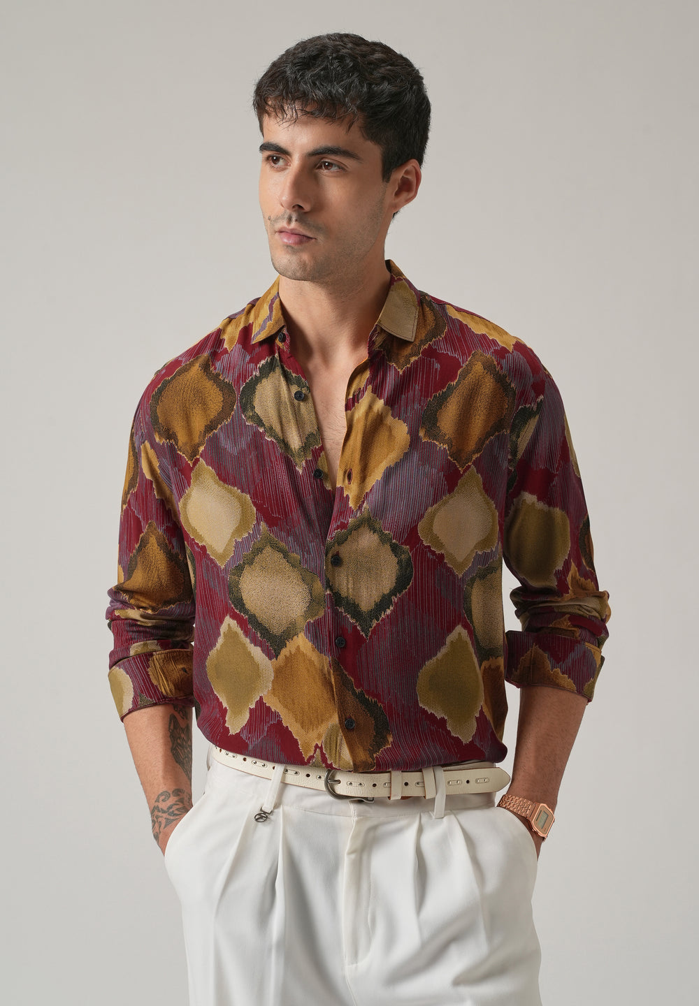 Maroon Rustic Print Feather Shirt