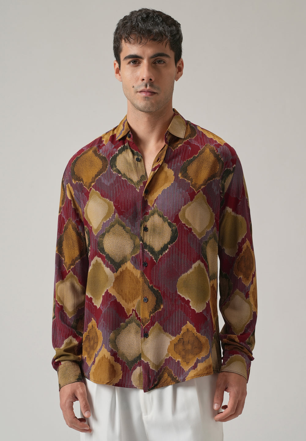 Maroon Rustic Print Feather Shirt