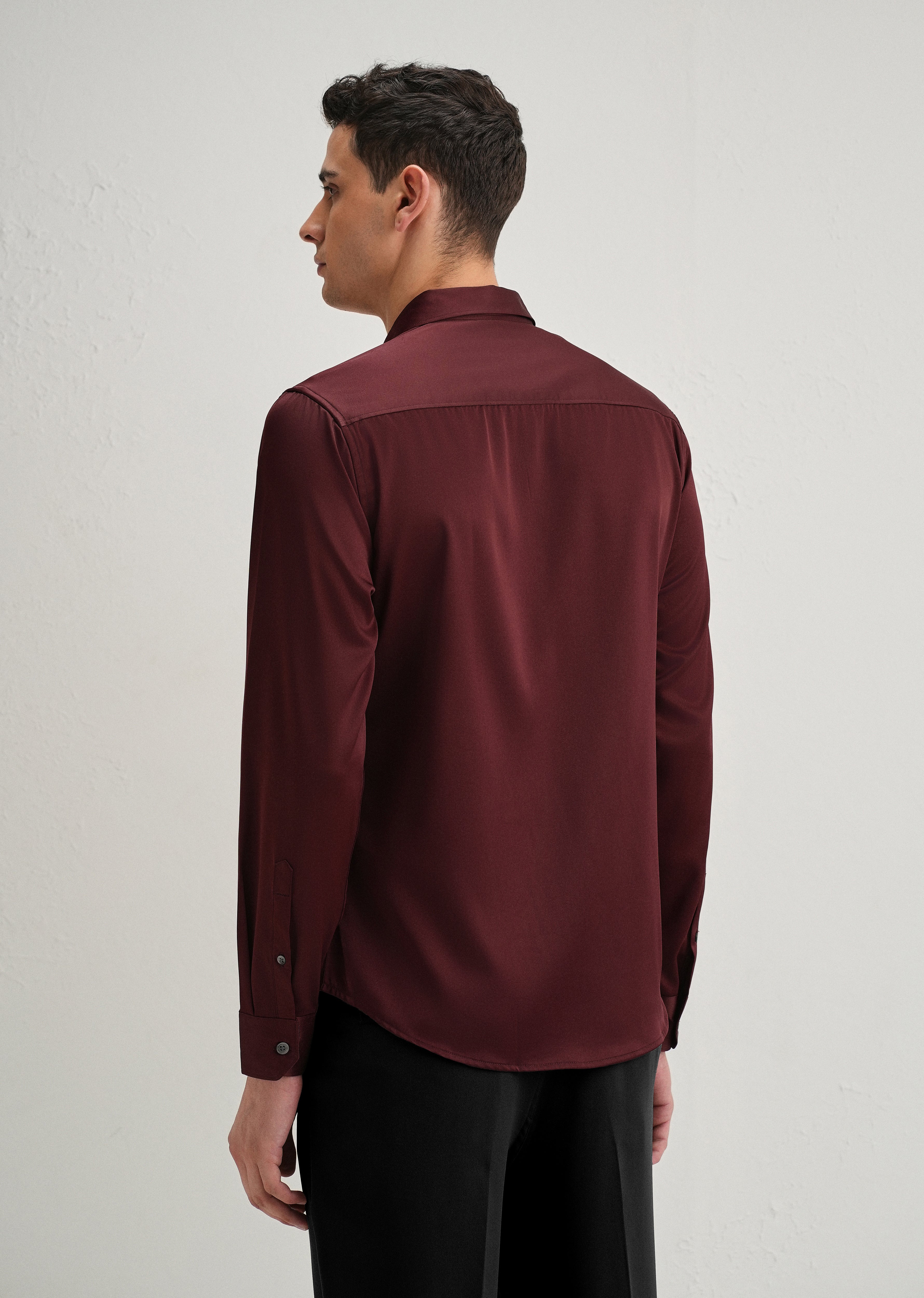 Maroon Satin-Finish Plain Shirt
