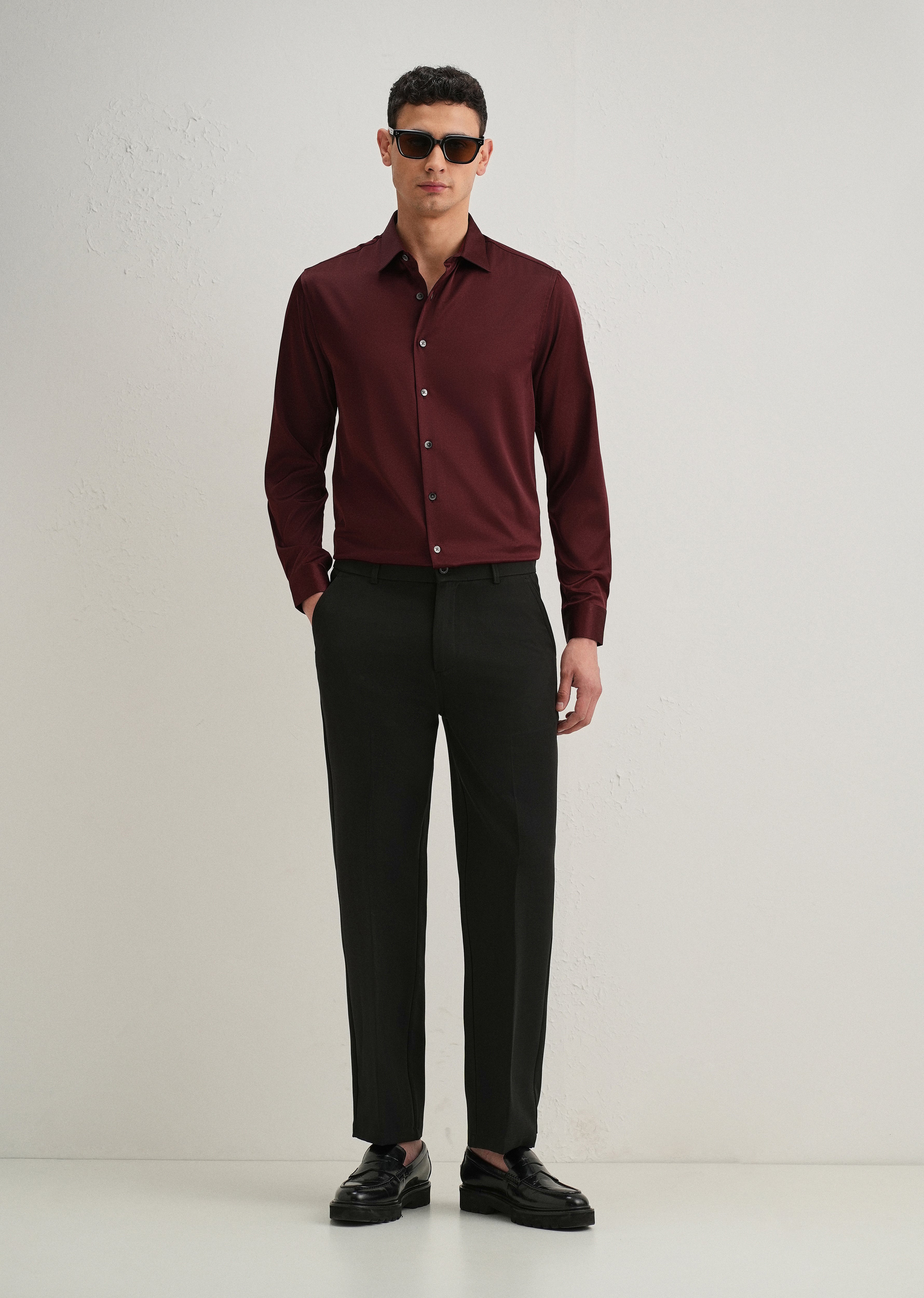 Maroon Premium Satin-Finish Plain Shirt