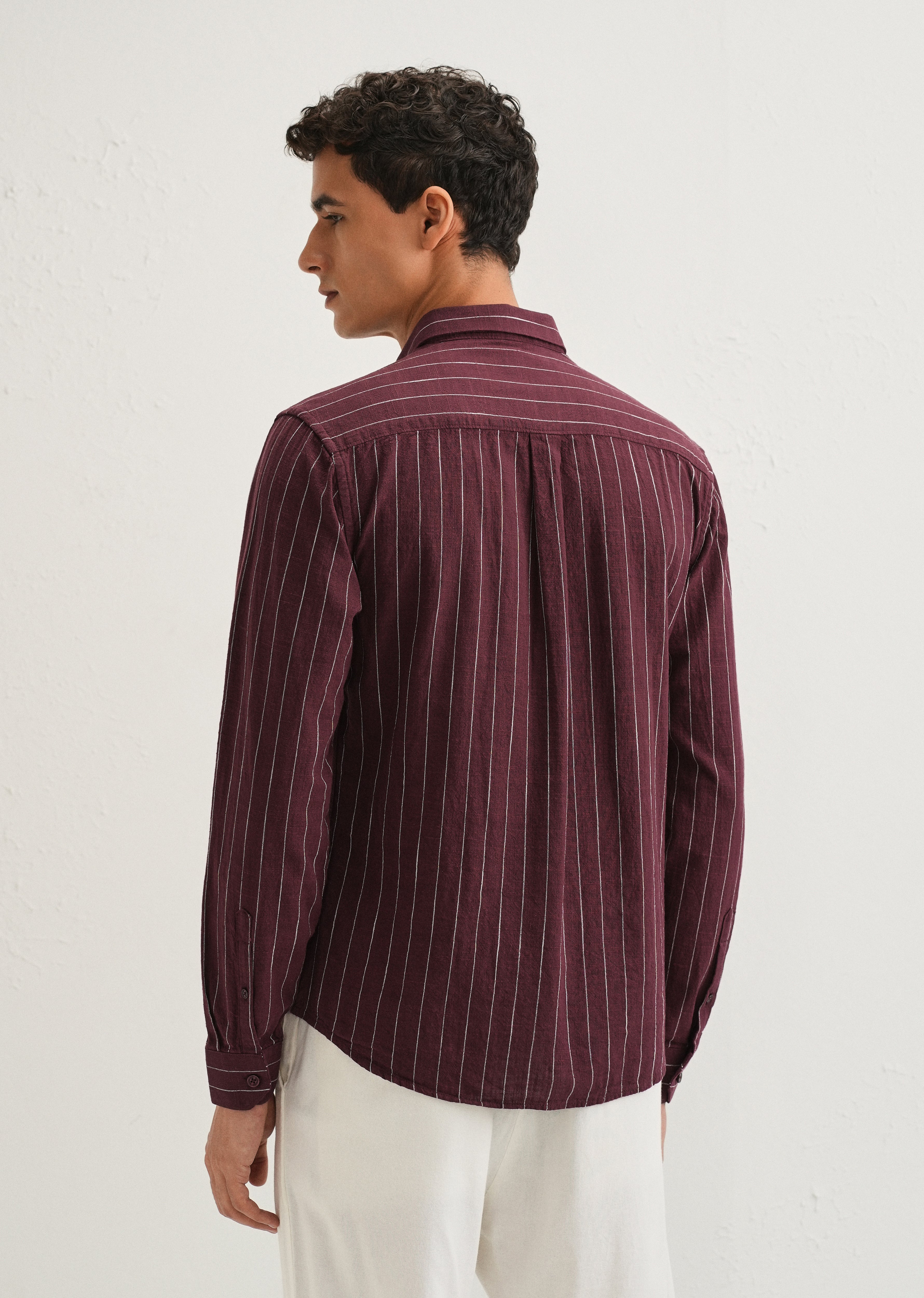 Maroon Striped Cotton Linen Shirt
