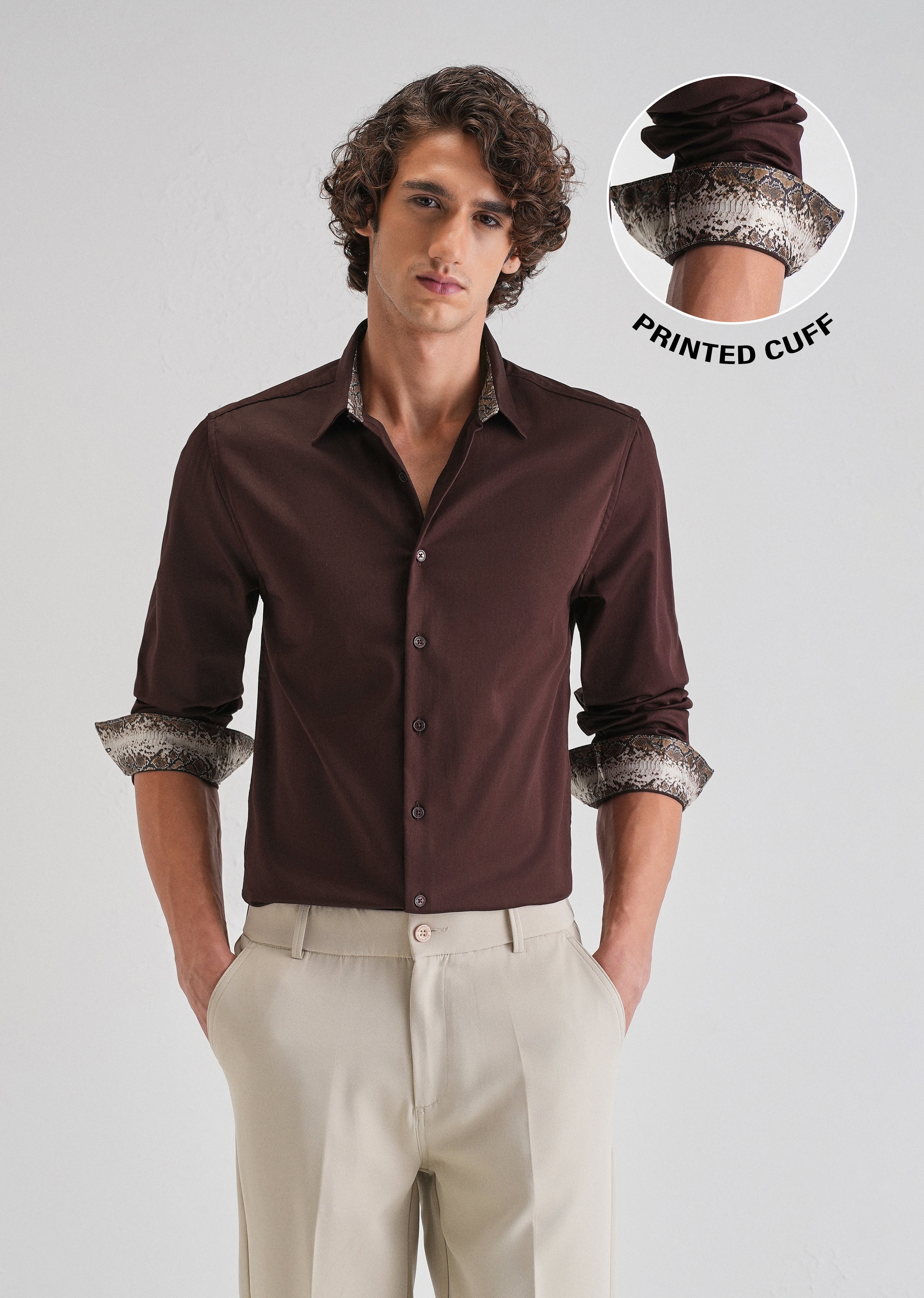 Maroon Printed Cuff Shirt