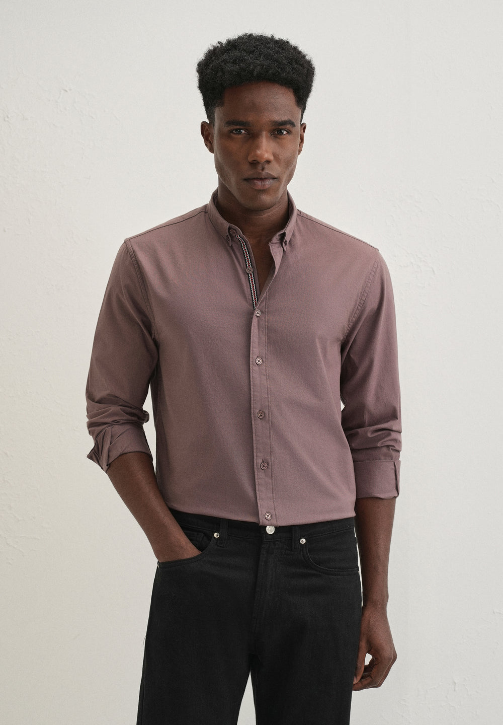 Mauve Contrast Placket Shirt