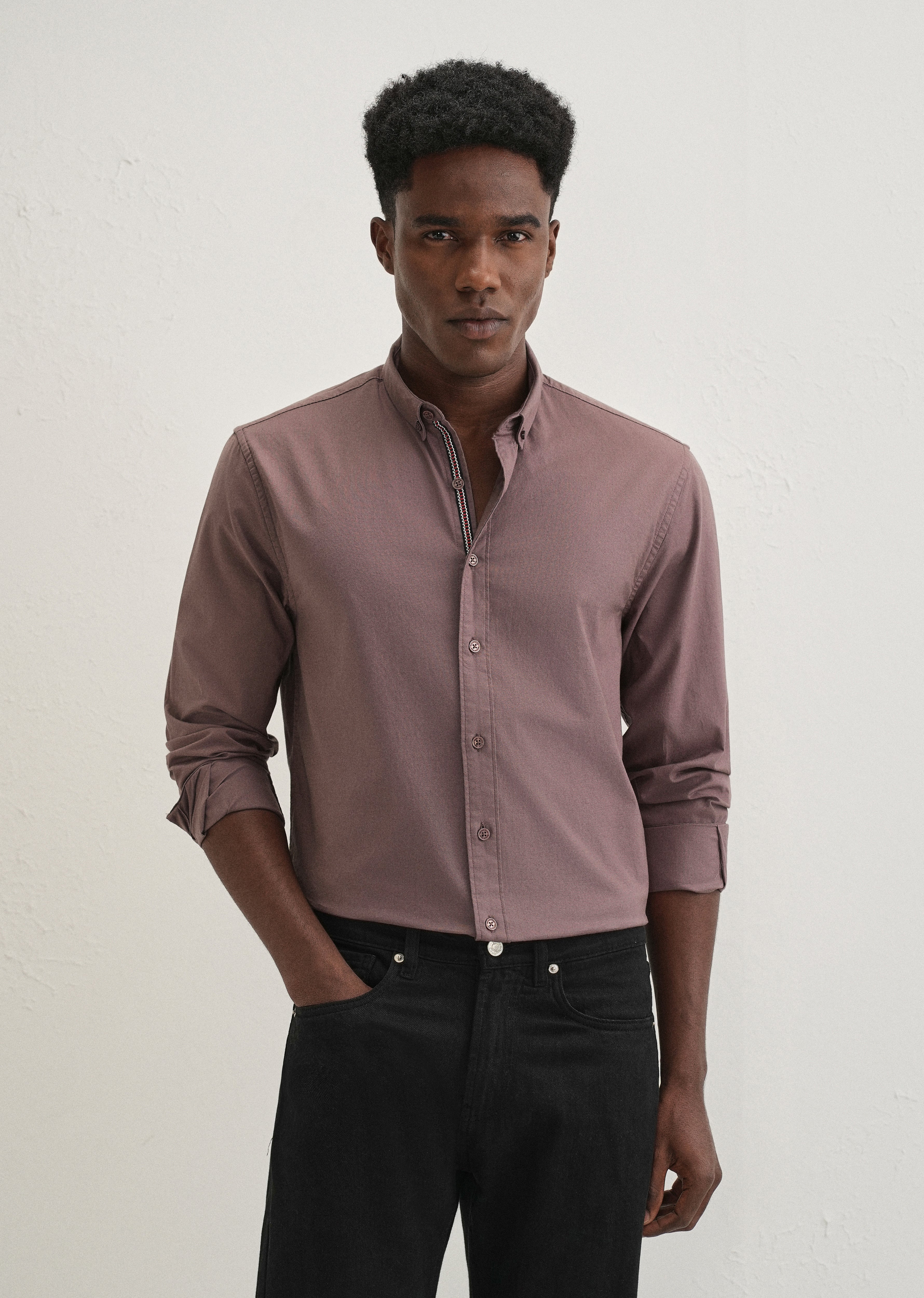 Mauve Contrast Placket Shirt