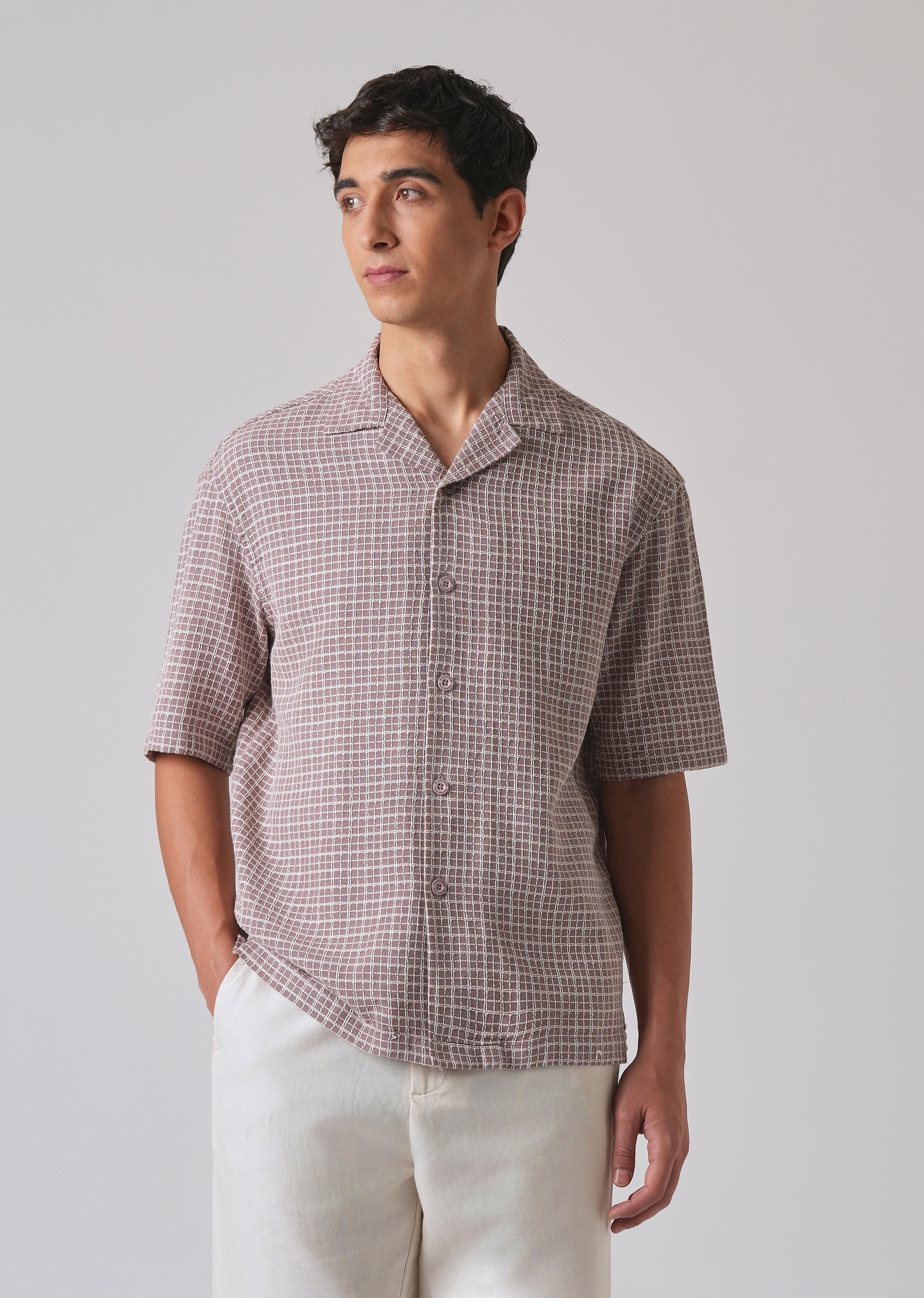 Mauve Cotton Chenille Check Shirt