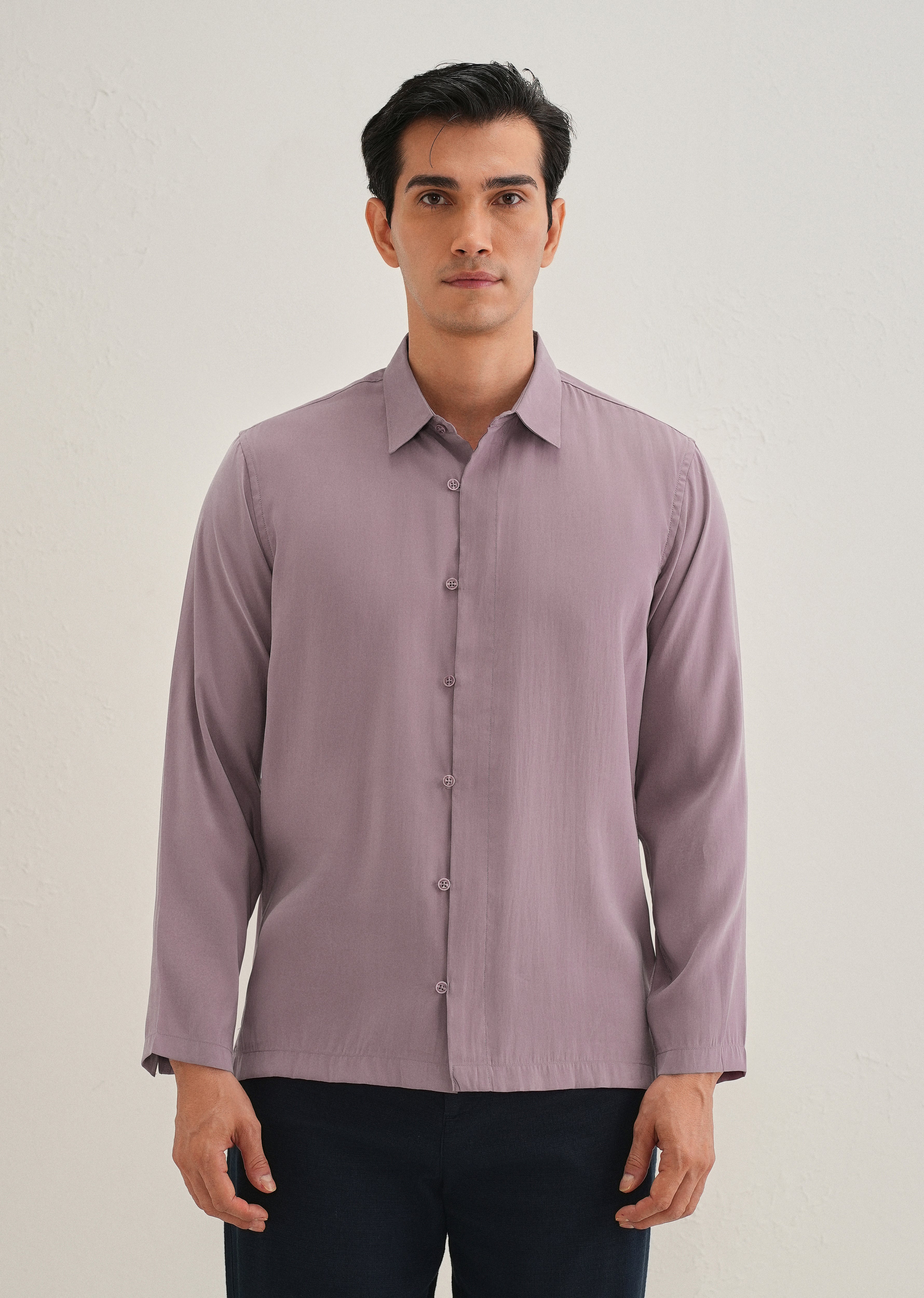 Mauve Loop Button-Down Plain Shirt