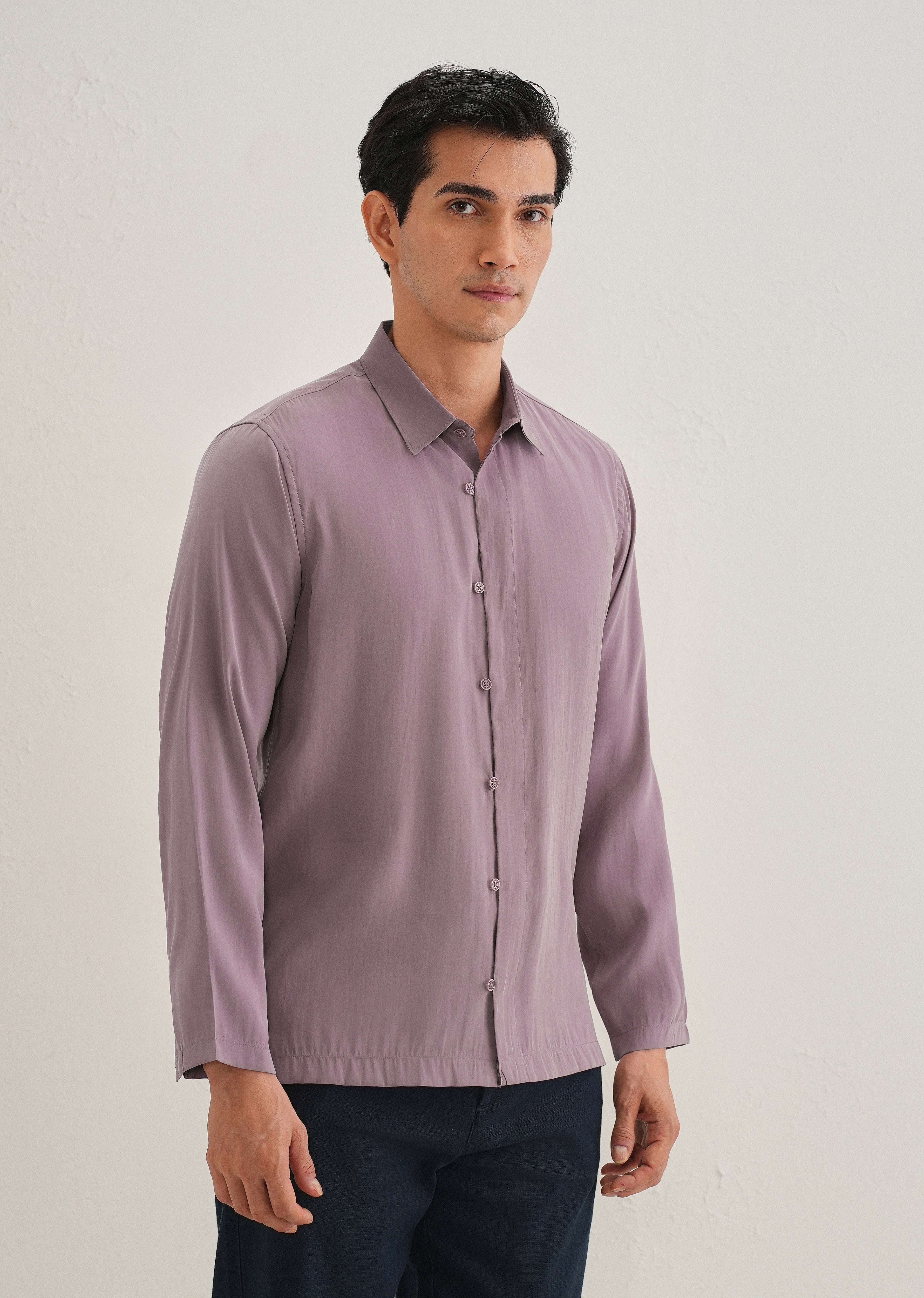 Mauve Loop Button-Down Plain Shirt